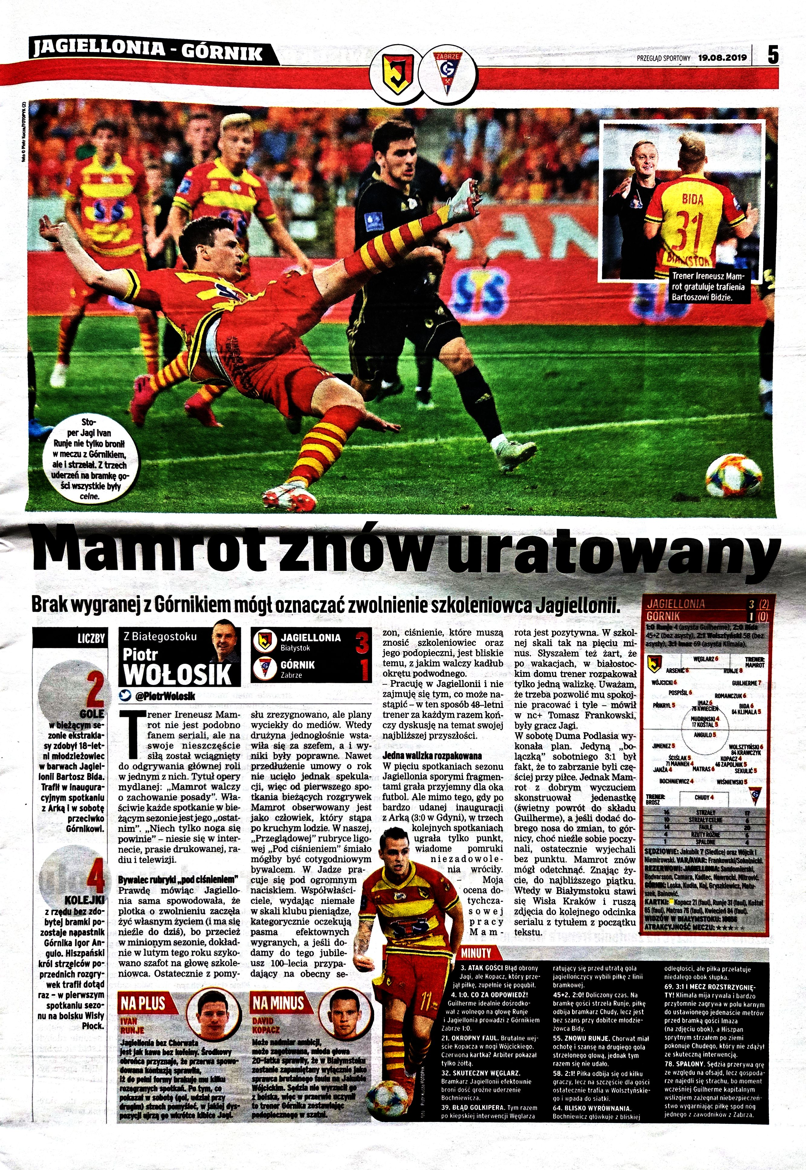Jagiellonia Białystok - Górnik Zabrze 3:1, 17.08.2019 Przegląd Sportowy