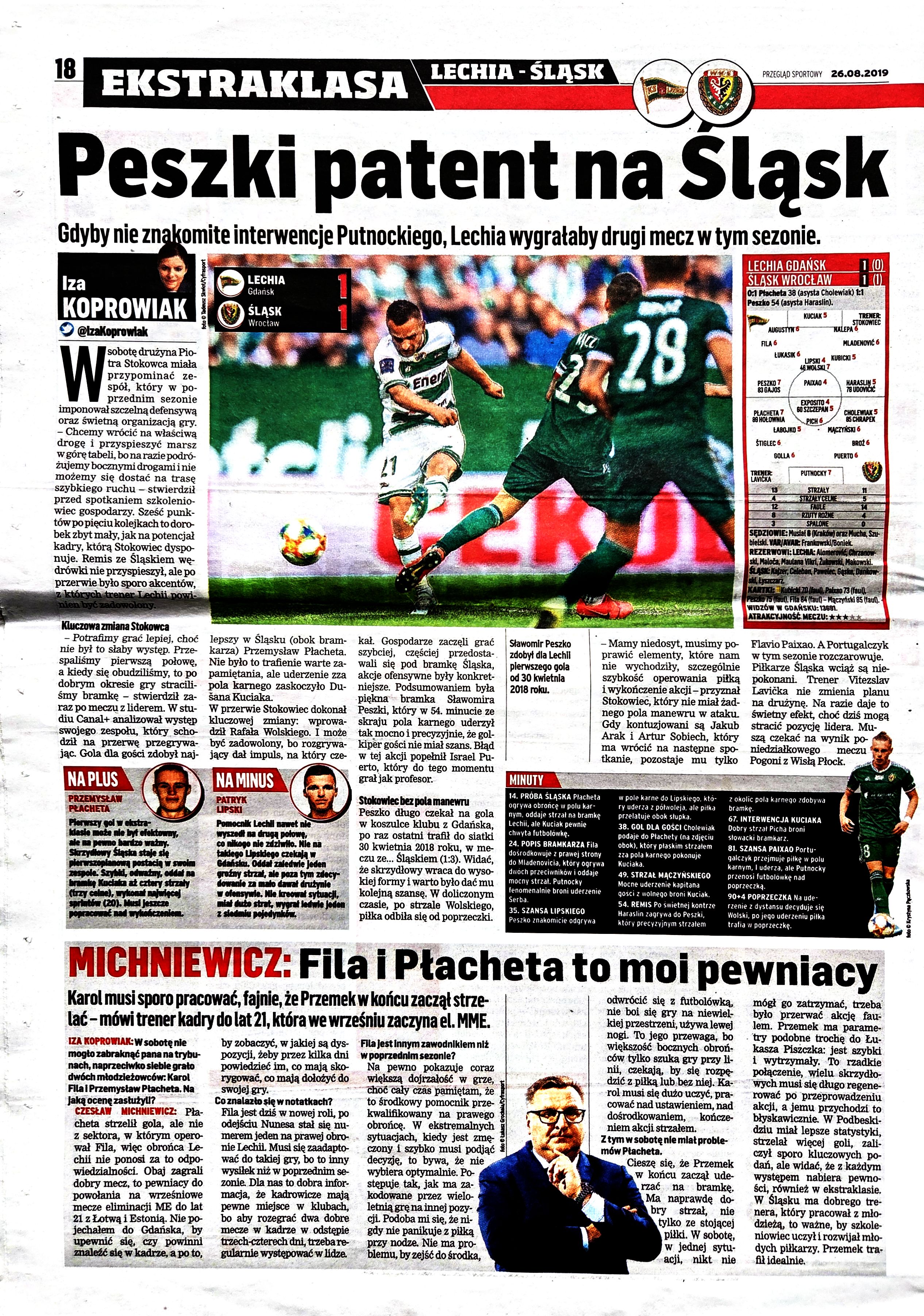 Lechia Gdańsk - Śląsk Wrocław 1:1, 24.08.2019 Przegląd Sportowy