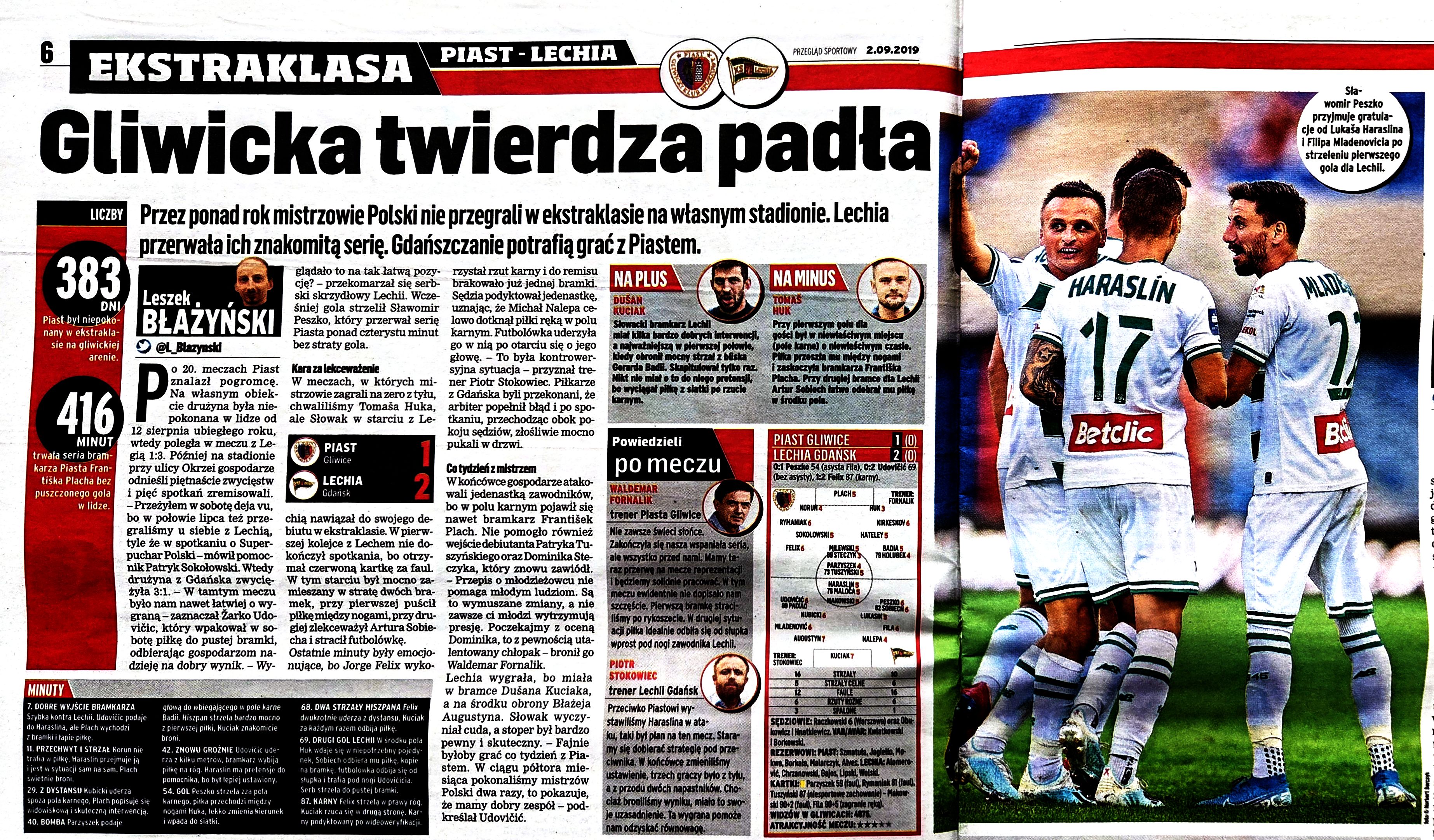 Piast Gliwice - Lechia Gdańsk 1:2, 31.08.2019 Przegląd Sportowy