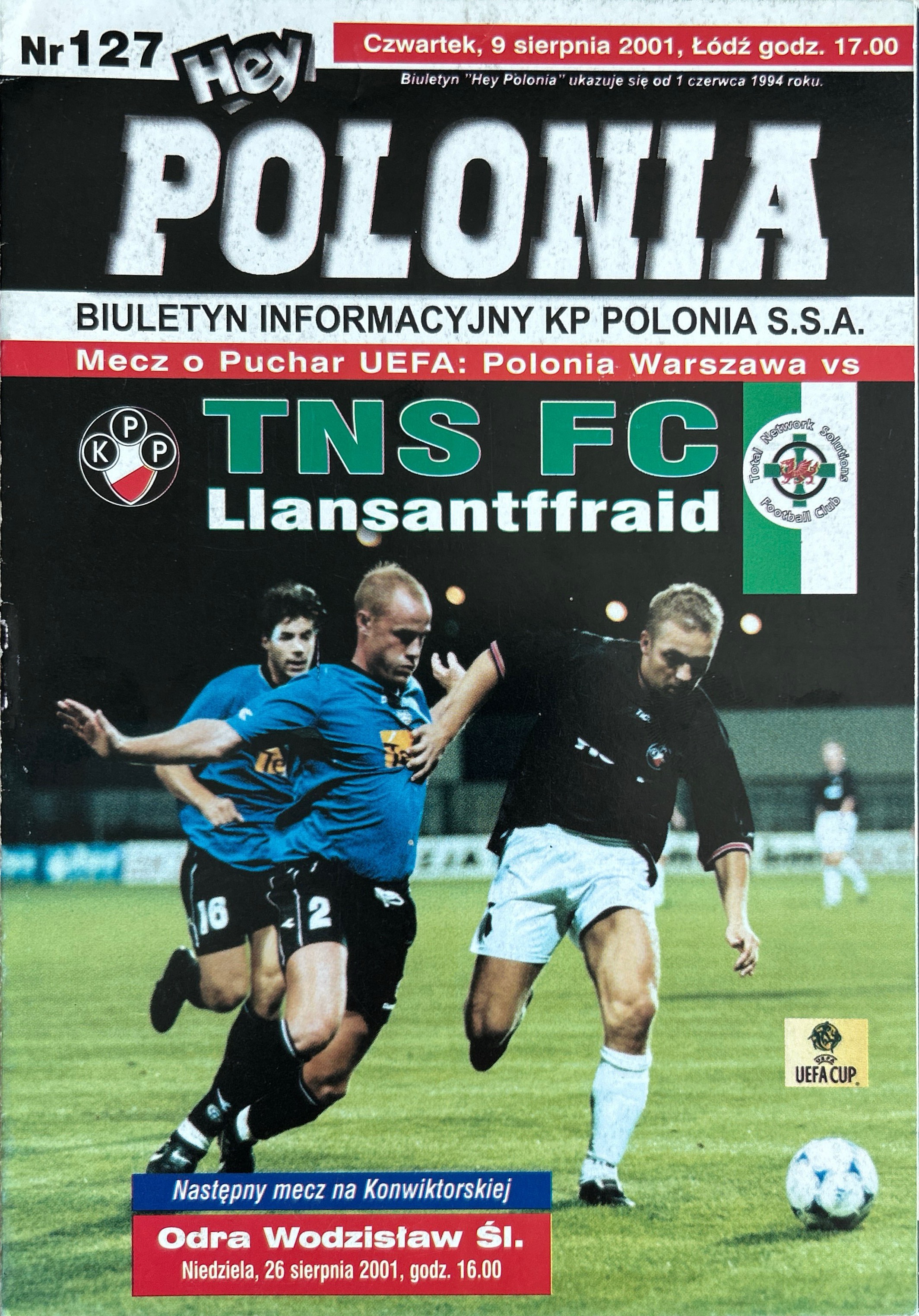 Program meczowy Polonia Warszawa - TNS Llansantffraid 4:0 (09.08.2001)