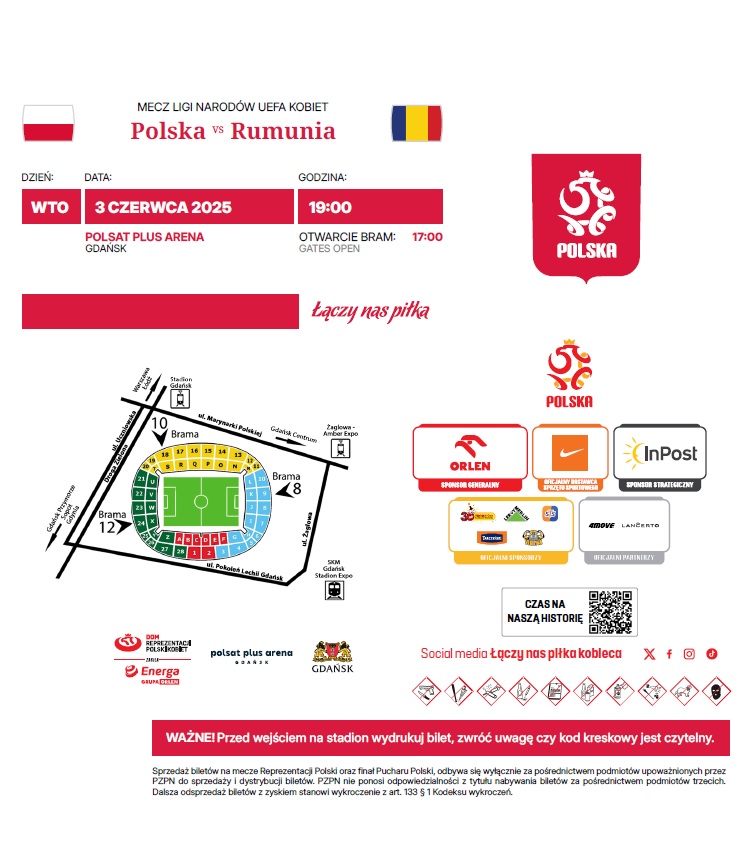 Bilet z meczu kobiet Polska - Rumunia 3:0 (03.06.2025)