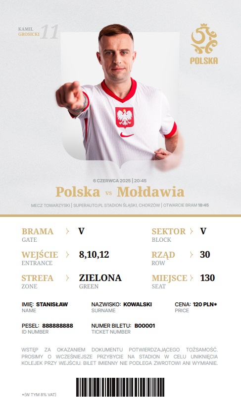 Polska - Mołdawia 2:0, 06.06.2025 Bilet kolekcjonerski