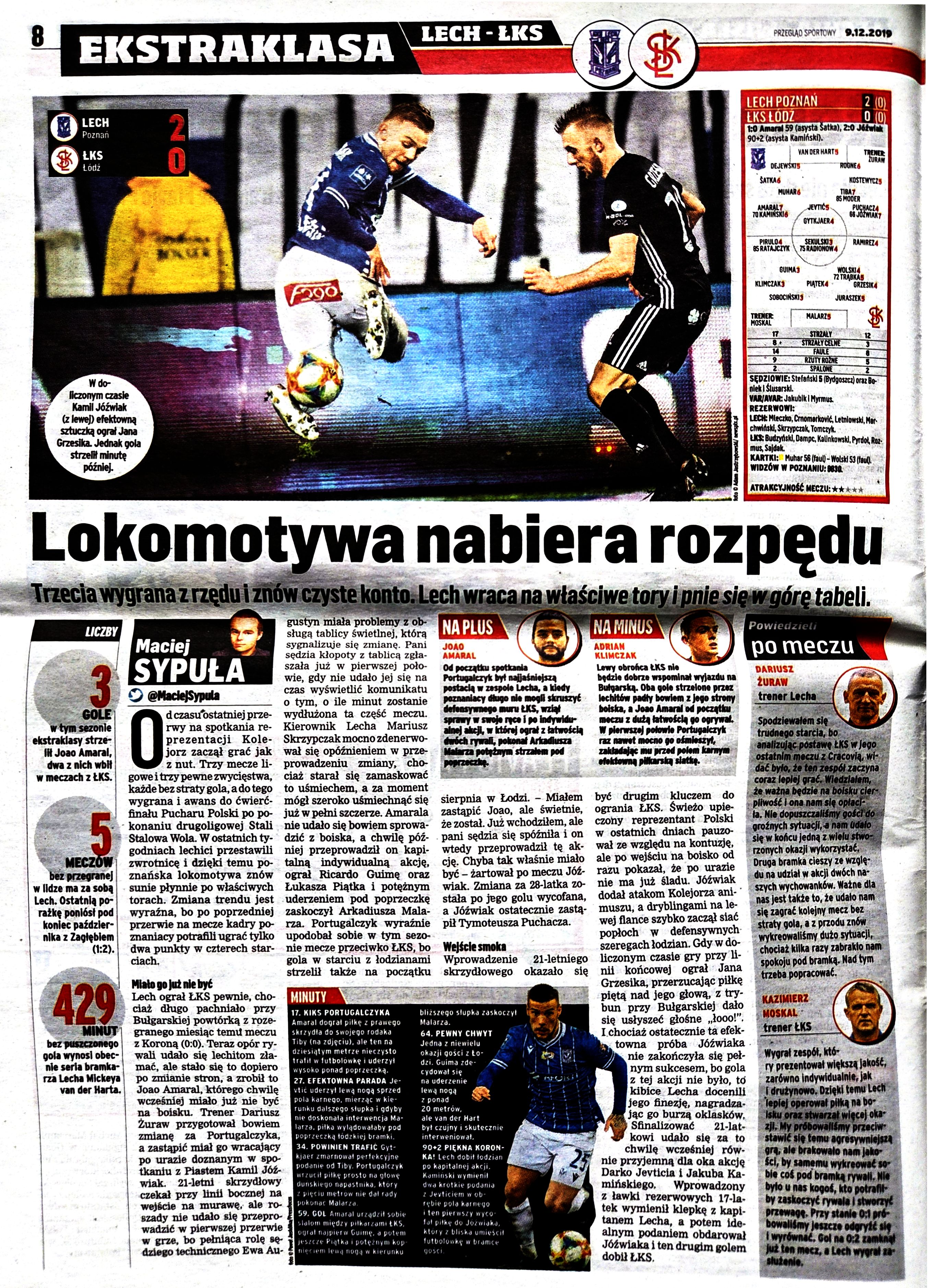 Lech Poznań - ŁKS Łódź 2:0, 07.12.2019 Przegląd Sportowy