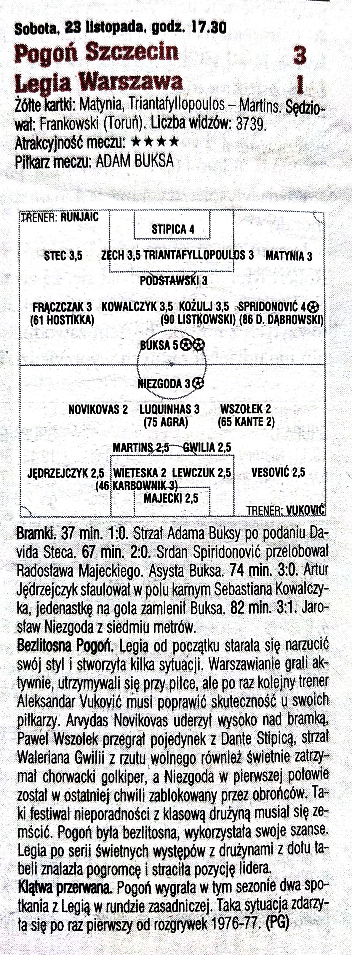 Pogoń Szczecin - Legia Warszawa 3:1, 23.11.2019 Tygodnik Piłka Nożna