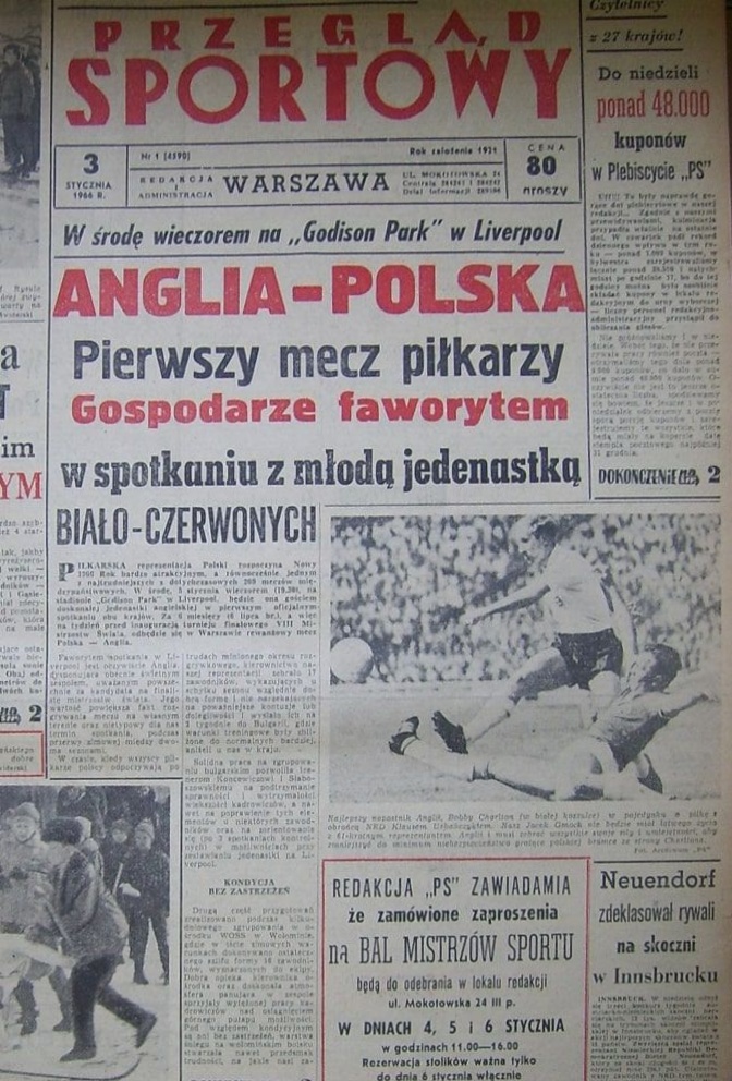 Przegląd Sportowy przed meczem Anglia - Polska 1:1 (05.01.1966)