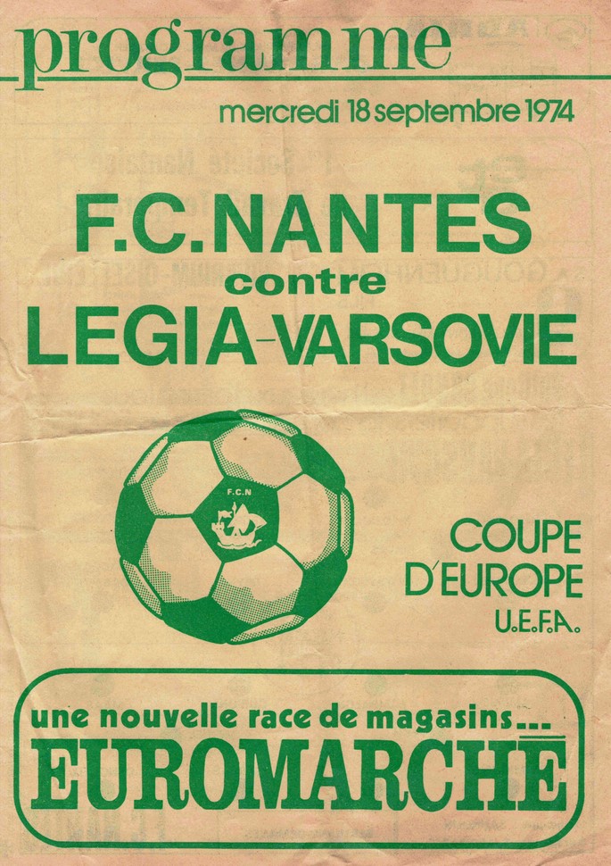 Program meczowy FC Nantes - Legia Warszawa 2:2 (18.09.1974)