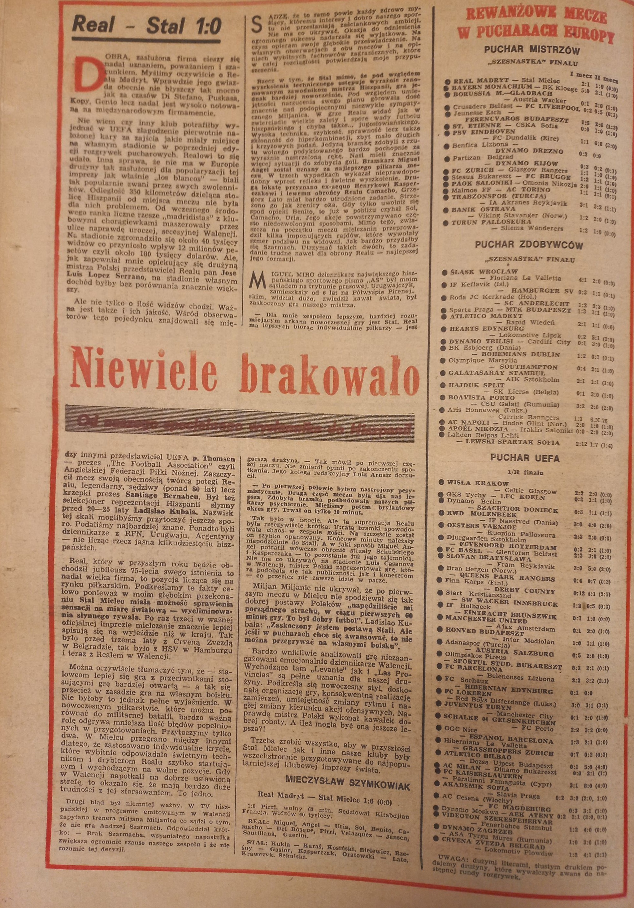 Piłka Nożna po meczu Real Madryt - Stal Mielec 1:0 (29.09.1976)