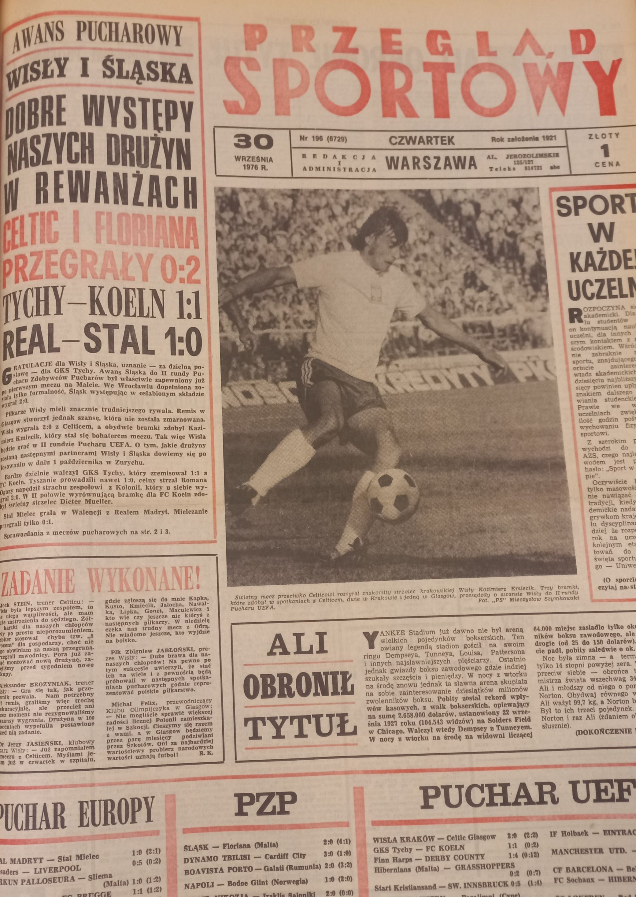 Przegląd Sportowy po meczu Real Madryt - Stal Mielec 1:0 (29.09.1976)