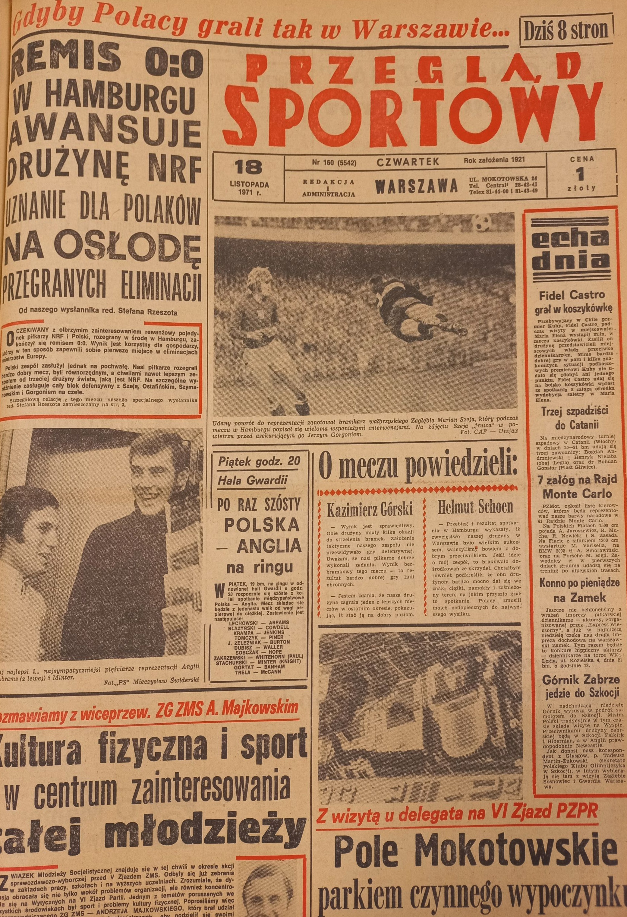 Przegląd Sportowy po meczu RFN - Polska 0:0 (17.11.1971)