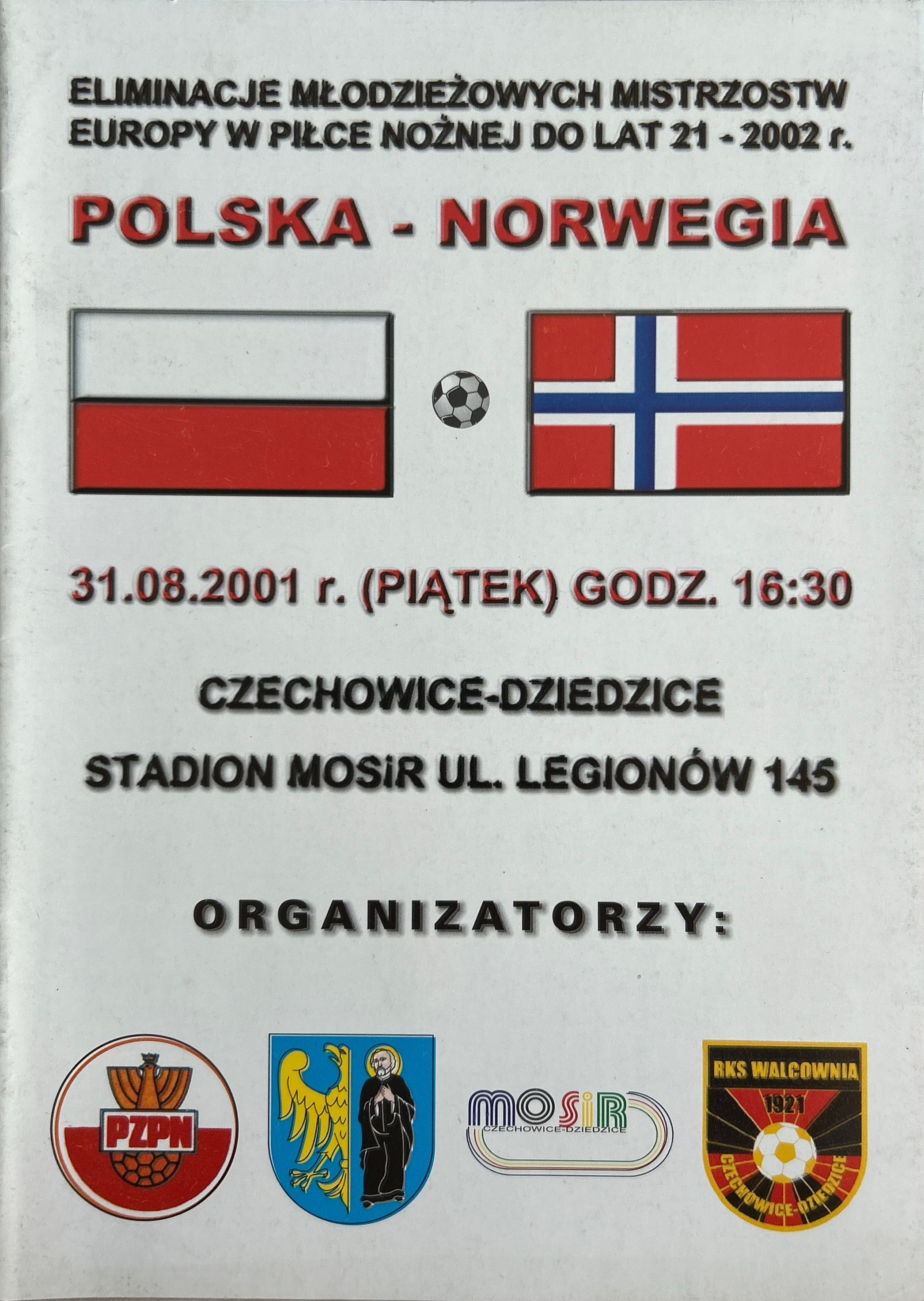 Program meczowy U21 Polska - Norwegia 3:0 (31.08.2001)
