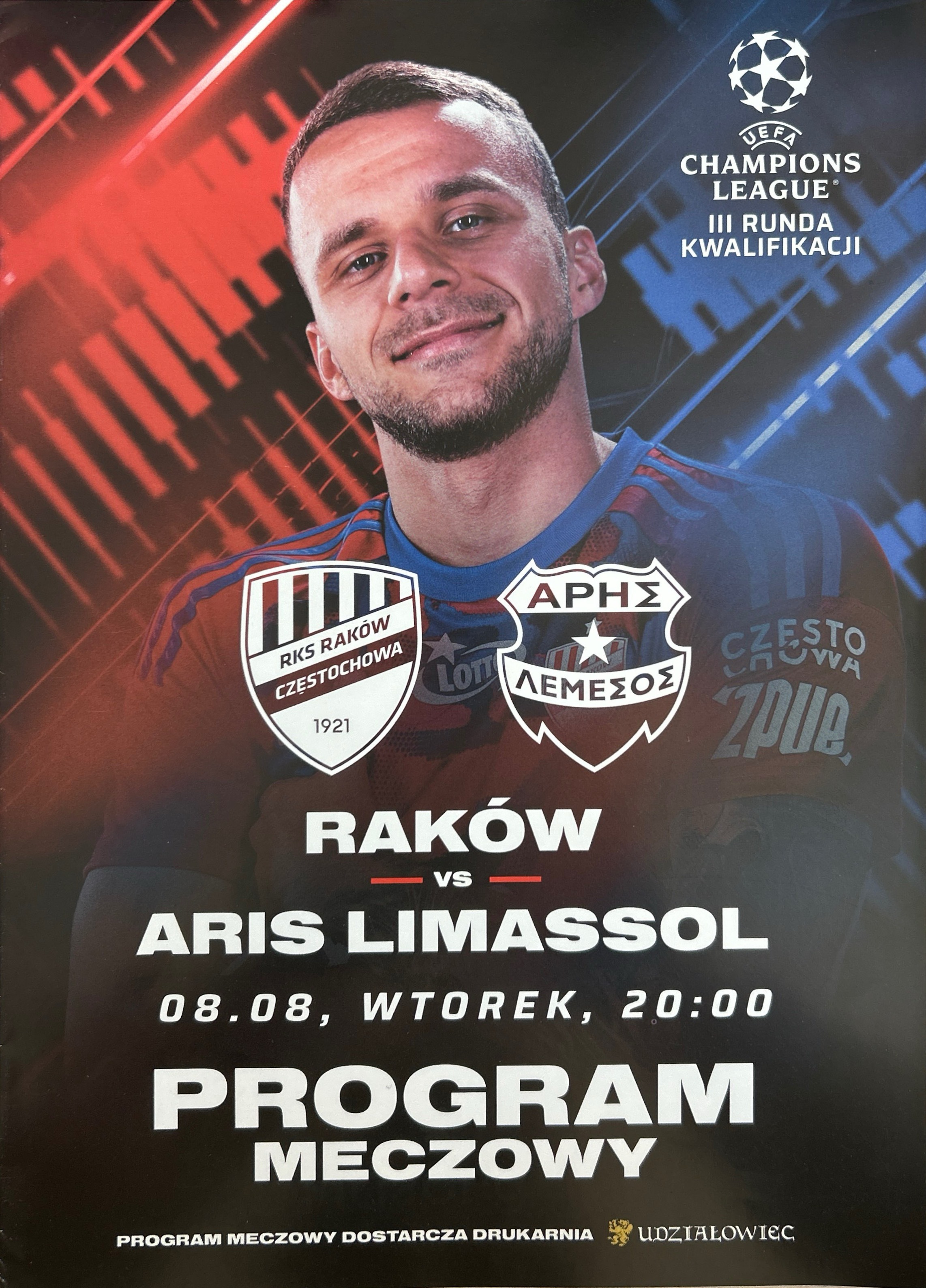 Program meczowy Raków Częstochowa - Aris Limassol 2:1 (08.08.2023)