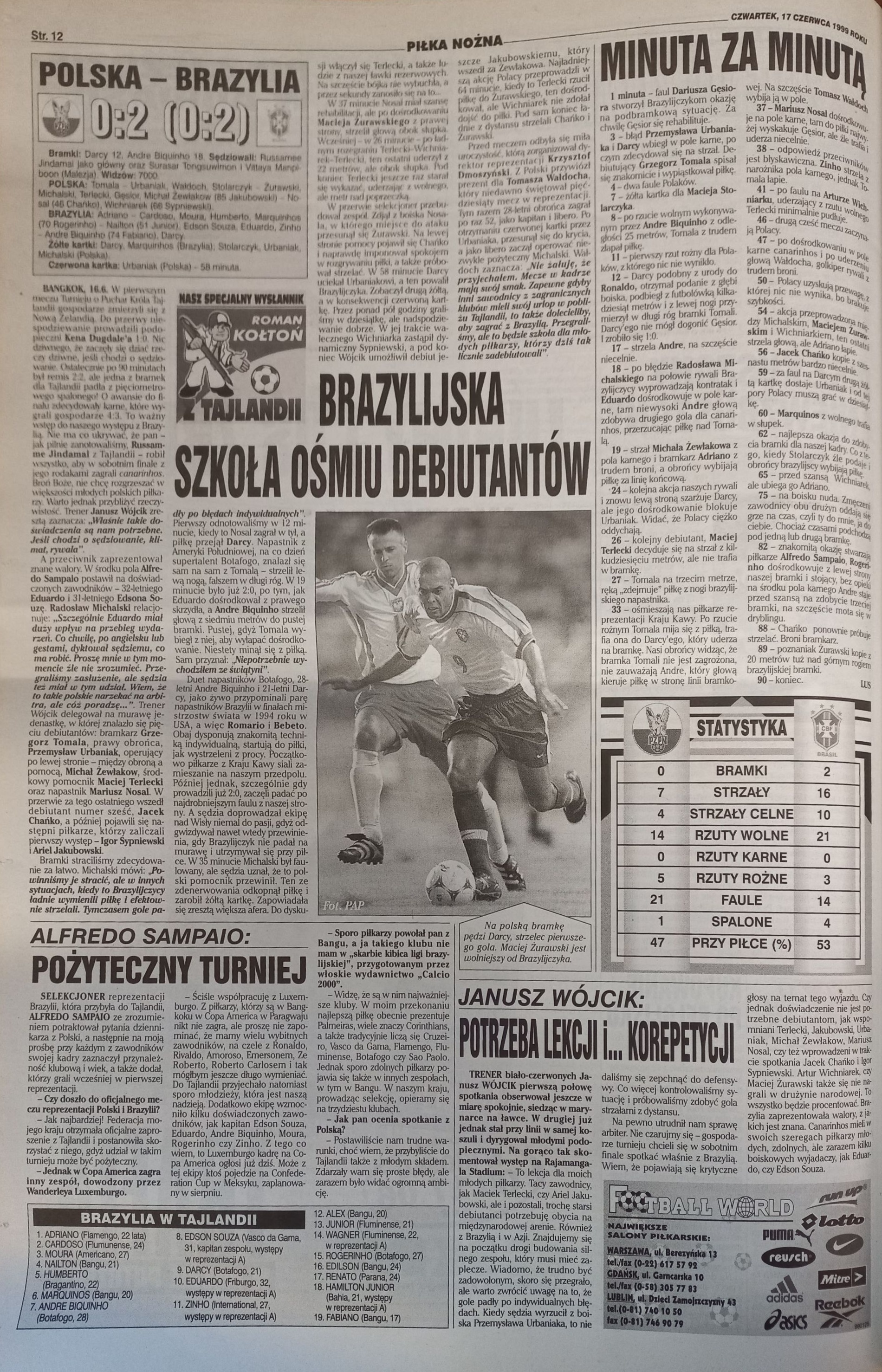 Przegląd Sportowy po meczu Polska - Brazylia 0:2 (16.06.1999)