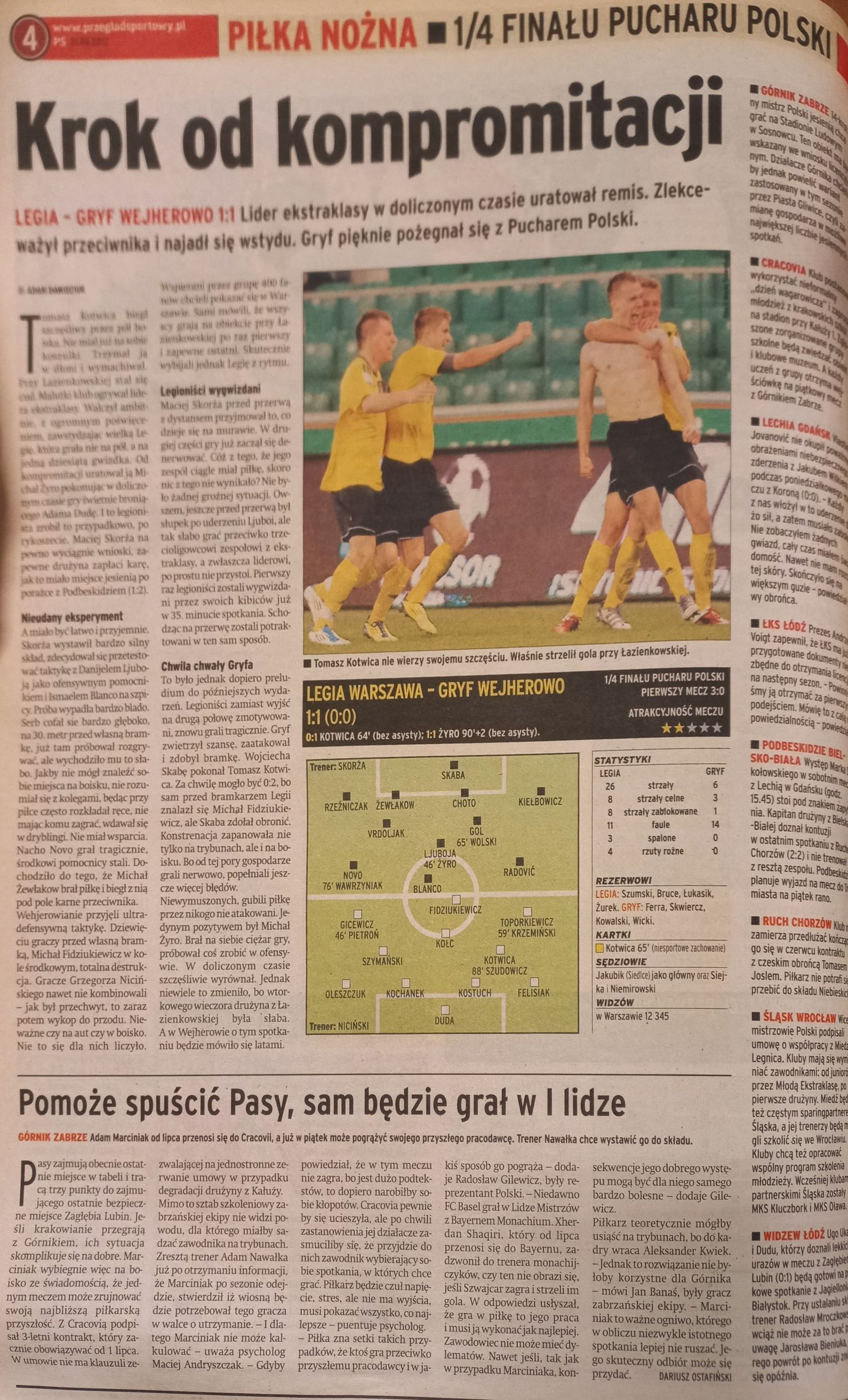 Przegląd Sportowy po meczu Legia Warszawa - Gryf Wejherowo 1:1 (20.03.2012)