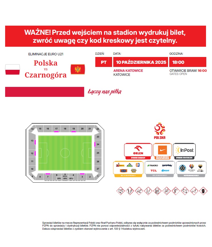 Bilet z meczu U21 Polska - Czarnogóra 2:0 (10.10.2025)