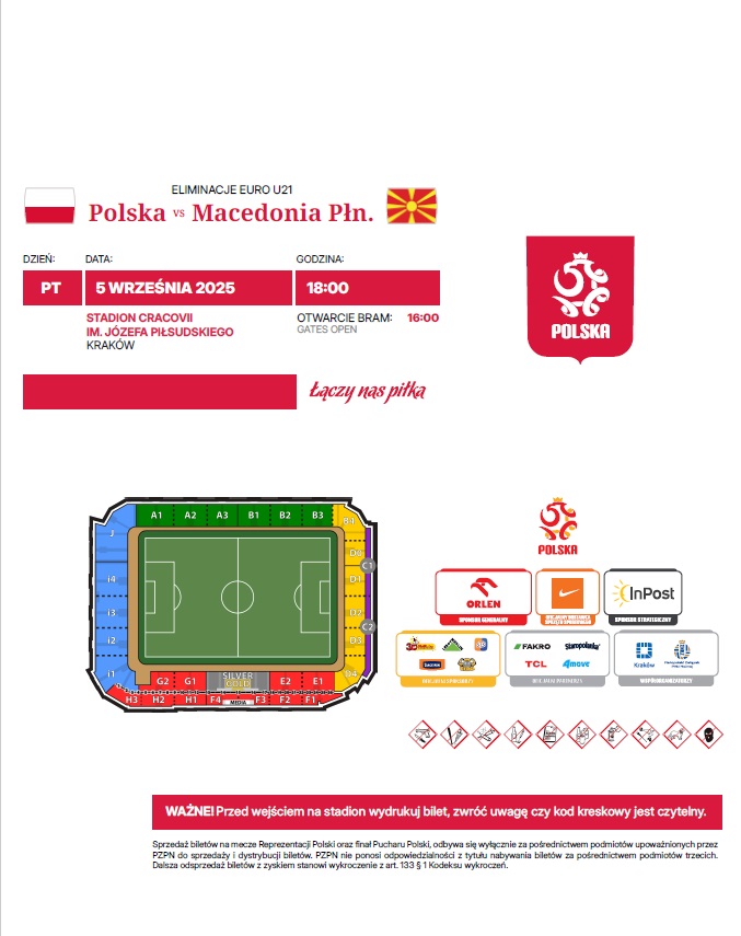Bilet z meczu U21 Polska - Macedonia 3:0 (05.09.2025)