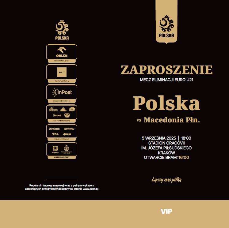 Zaproszenia VIP z meczu U21 Polska - Macedonia 3:0 (05.09.2025)