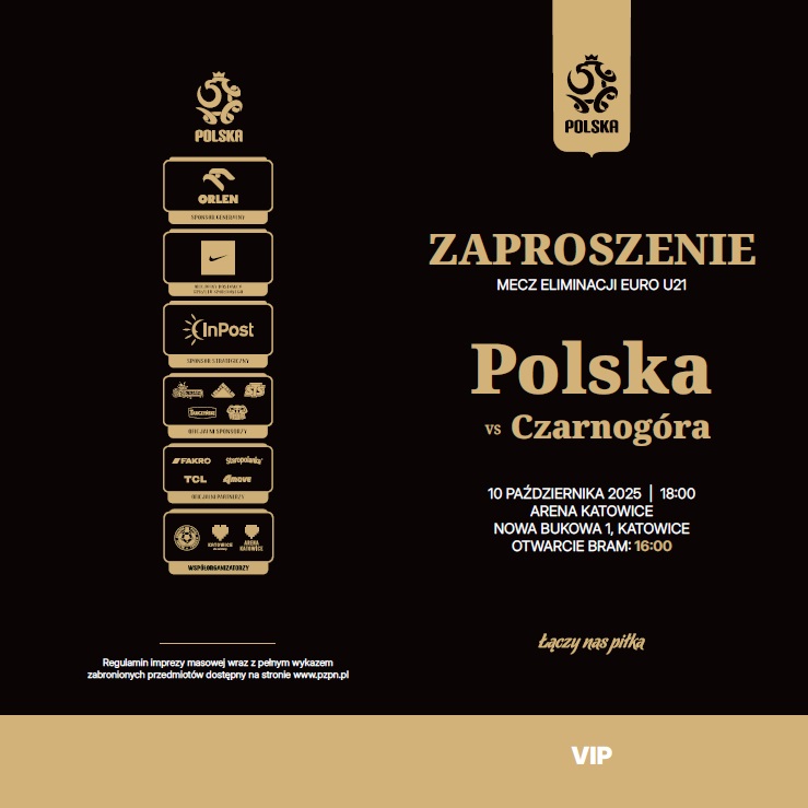 Zaproszenia VIP z meczu U21 Polska - Czarnogóra 2:0 (10.10.2025)