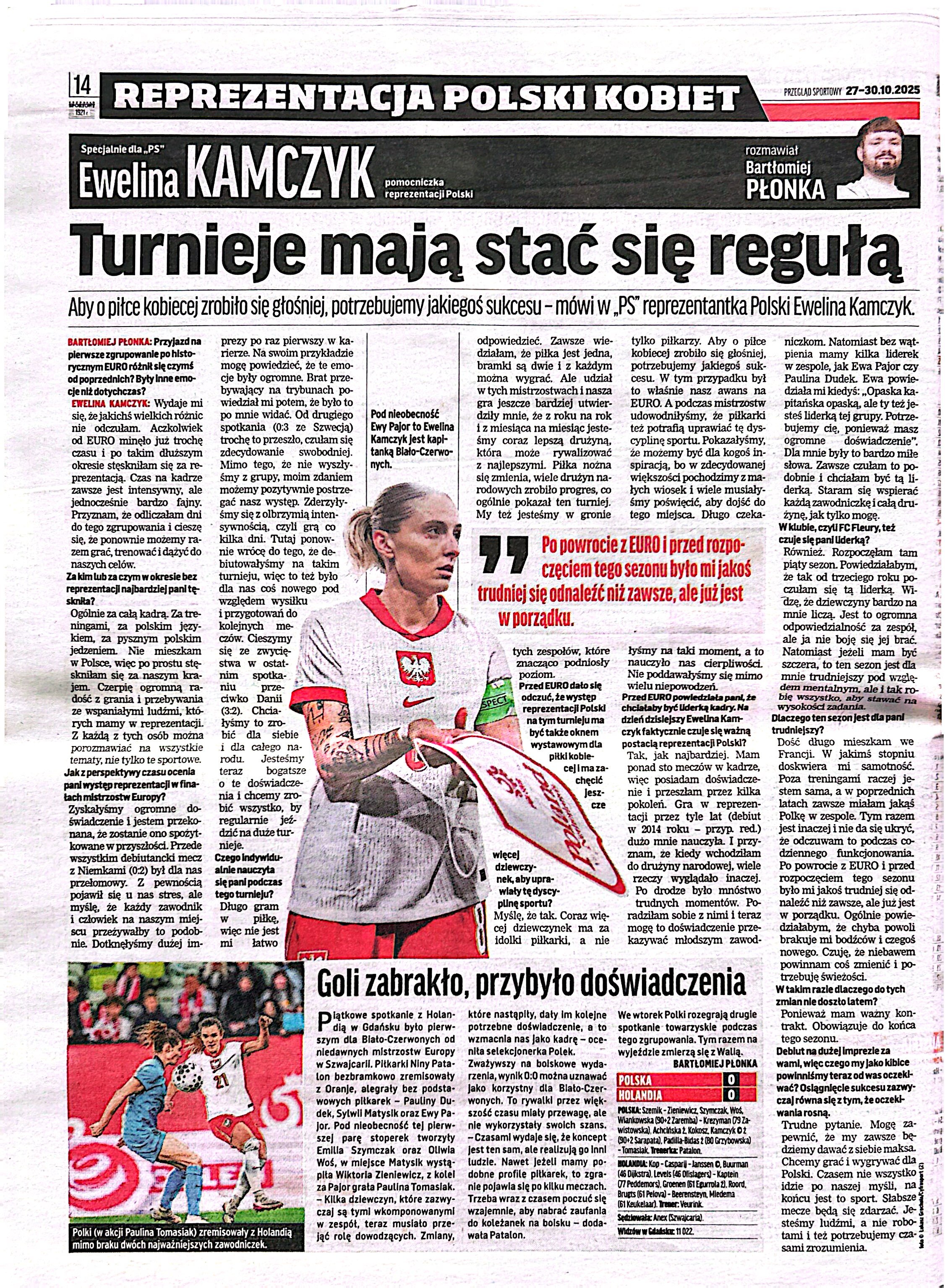 Przegląd Sportowy po meczu kobiet Polska - Holandia 0:0 (24.10.2025)