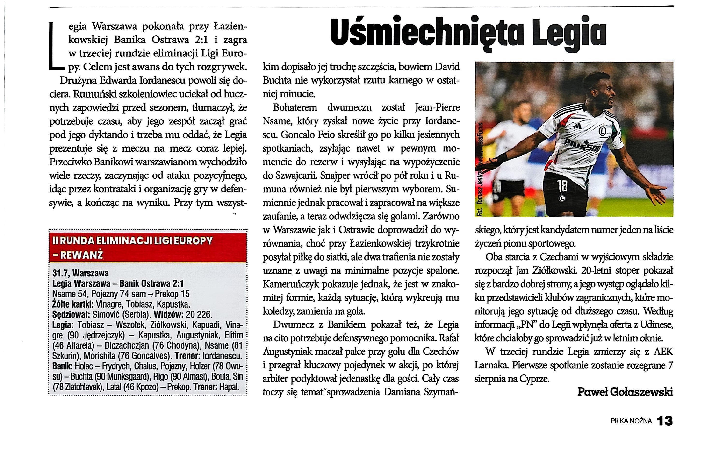 Piłka Nożna po meczu Legia Warszawa - Baník Ostrawa 2:1 (31.07.2025)