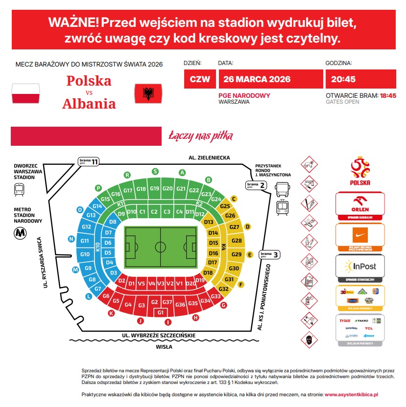 Polska - Albania 2:1, 26.03.2026 Bilet print at home