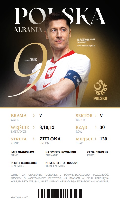 Polska - Albania 2:1, 26.03.2026 Bilet kolekcjonerski