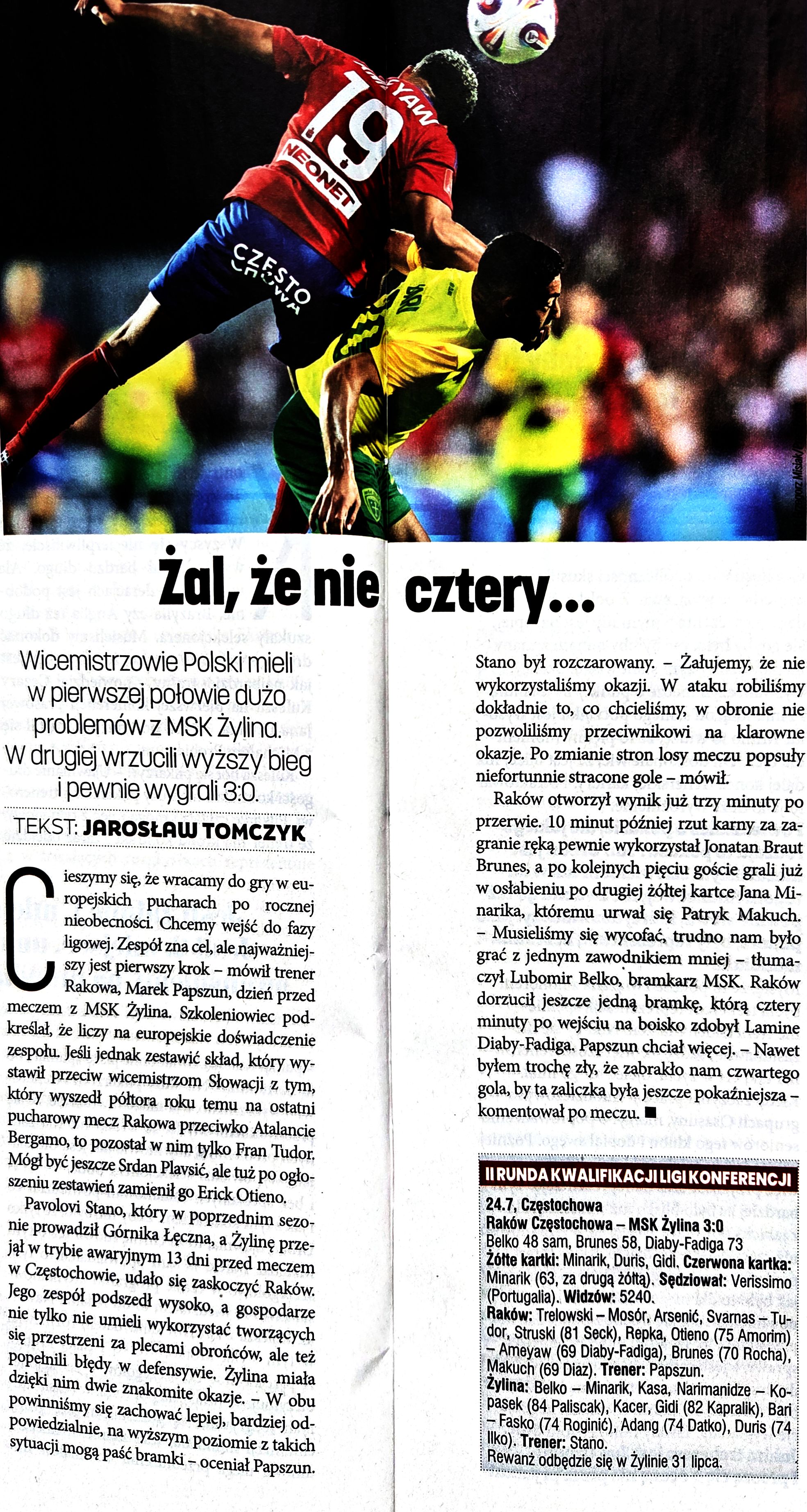 Raków Częstochowa - MŠK Žilina 3:0, 24.07.2025 Tygodnik Piłka Nożna