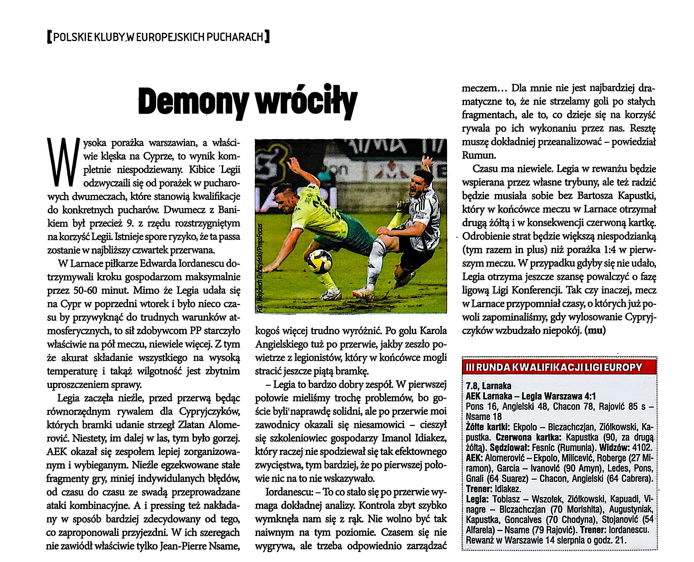 Piłka Nożna po meczu AEK Larnaka - Legia Warszawa 4:1 (07.08.2025)