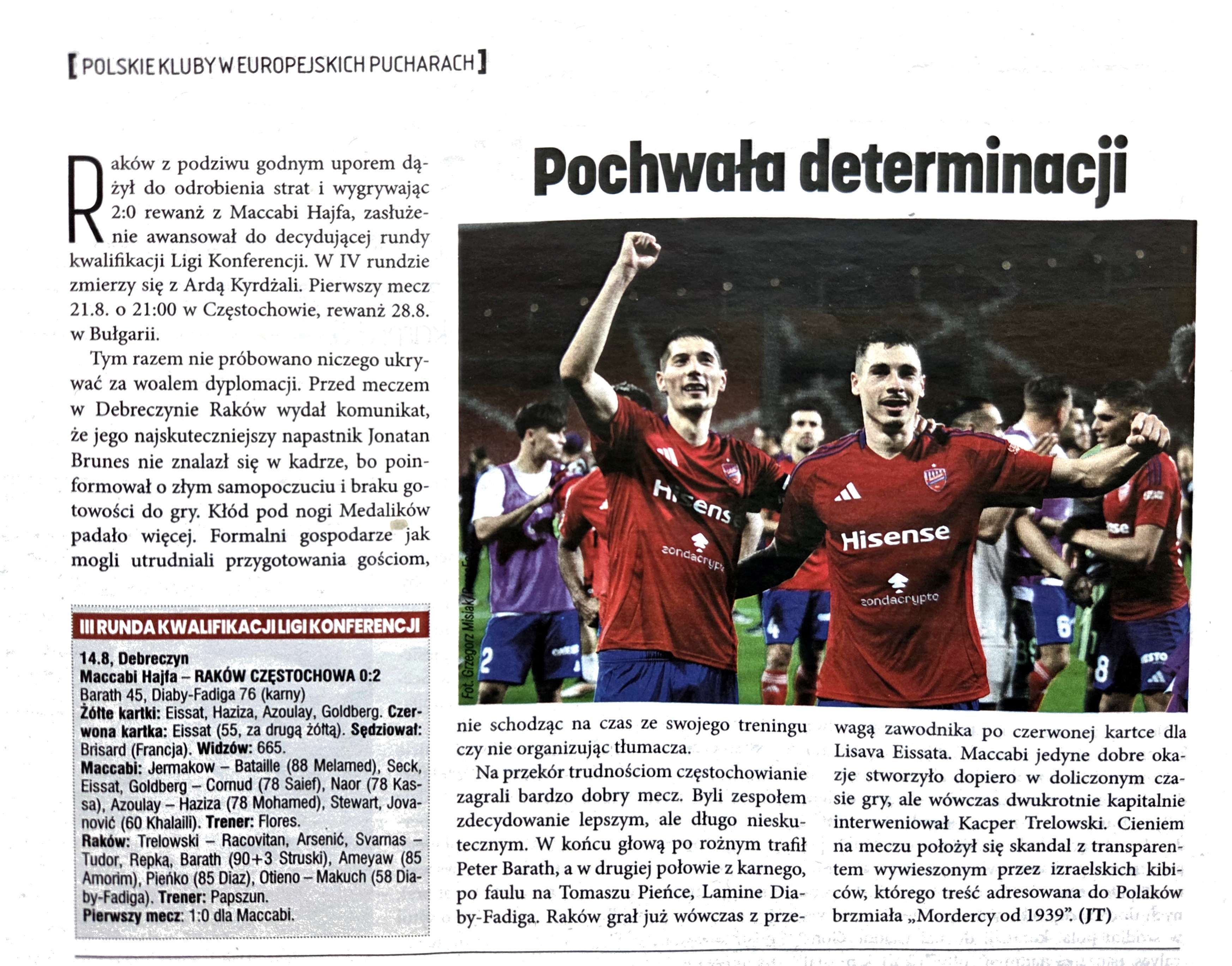 Maccabi Hajfa - Raków Częstochowa 0:2, 14.08.2025 Tygodnik Piłka Nożna
