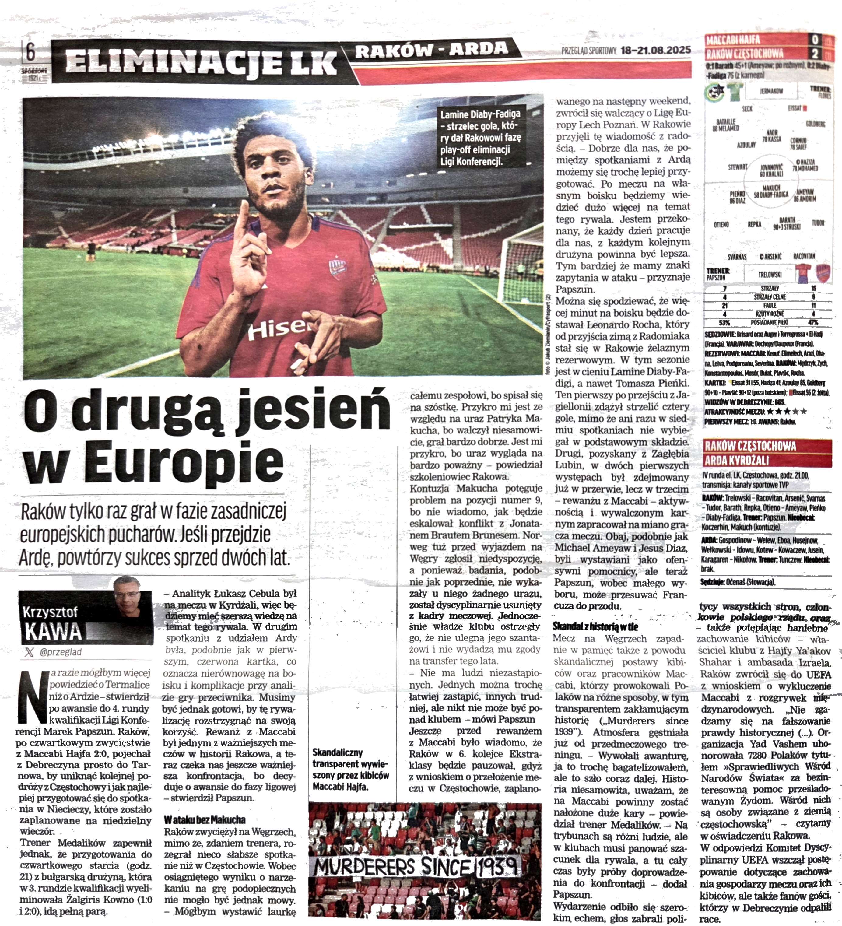 Maccabi Hajfa - Raków Częstochowa 0:2, 14.08.2025 Przegląd Sportowy