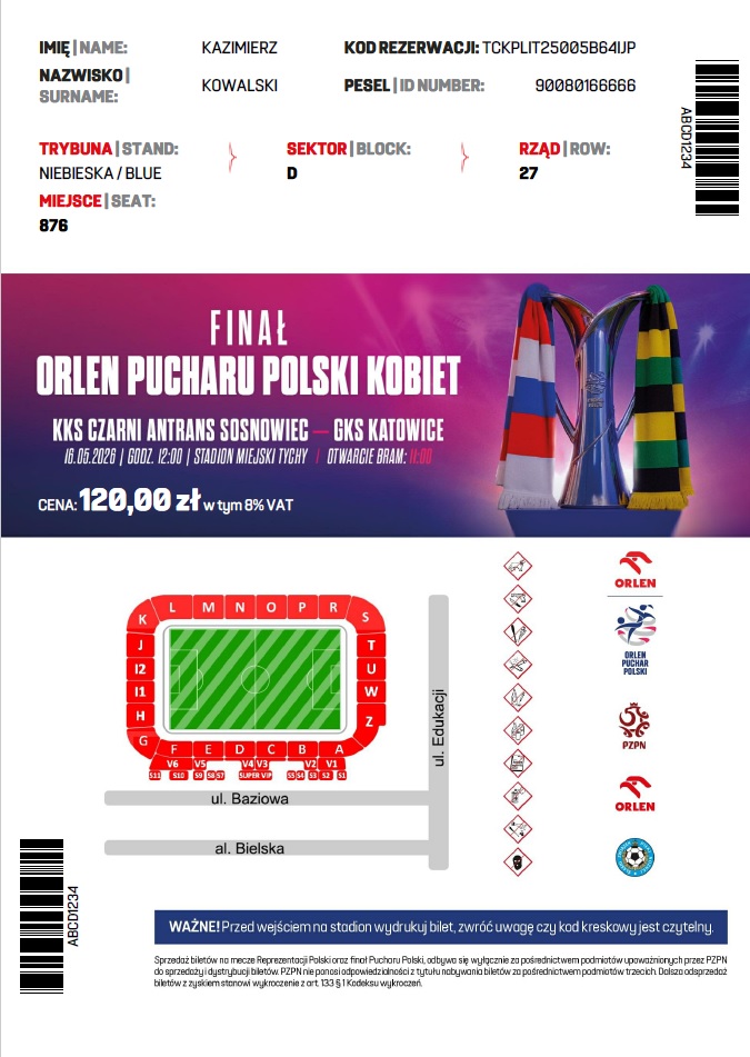 Bilet z meczu Czarni Sosnowiec - GKS Katowice 2:5 pd. kobiety (16.05.2026)