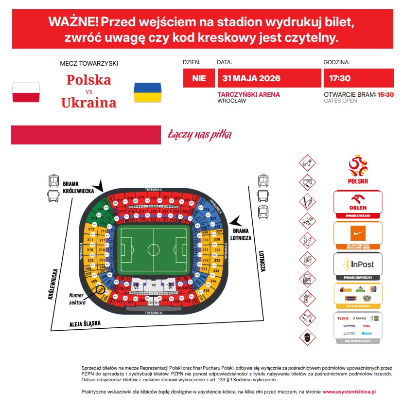 Polska - Ukraina 0:2, 31.05.2026 Bilet print at home