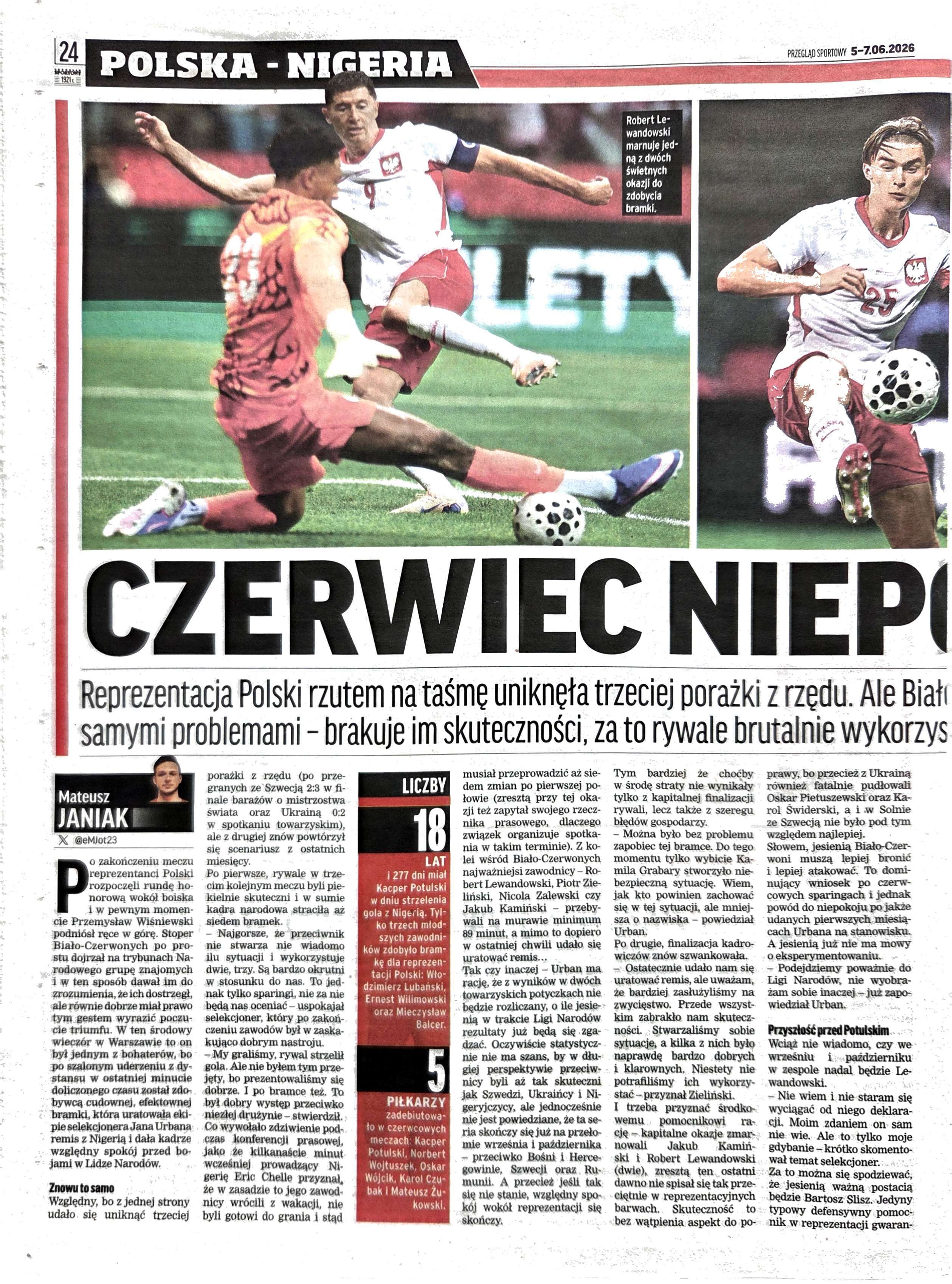 Polska - Nigeria 2:2, 03.06.2026 Przegląd Sportowy