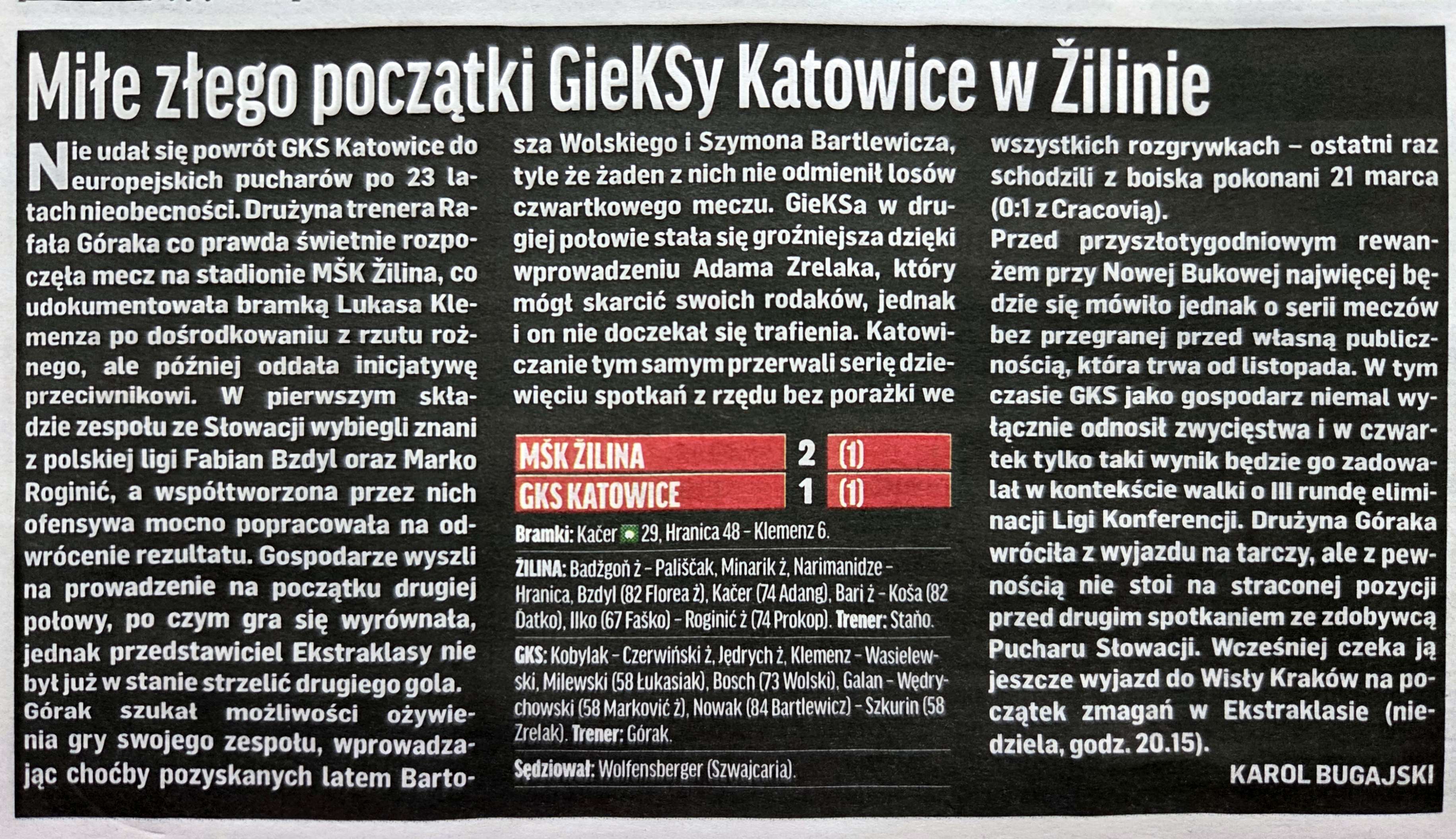 MŠK Žilina - GKS Katowice 2:1, 23.07.2026 Przegląd Sportowy