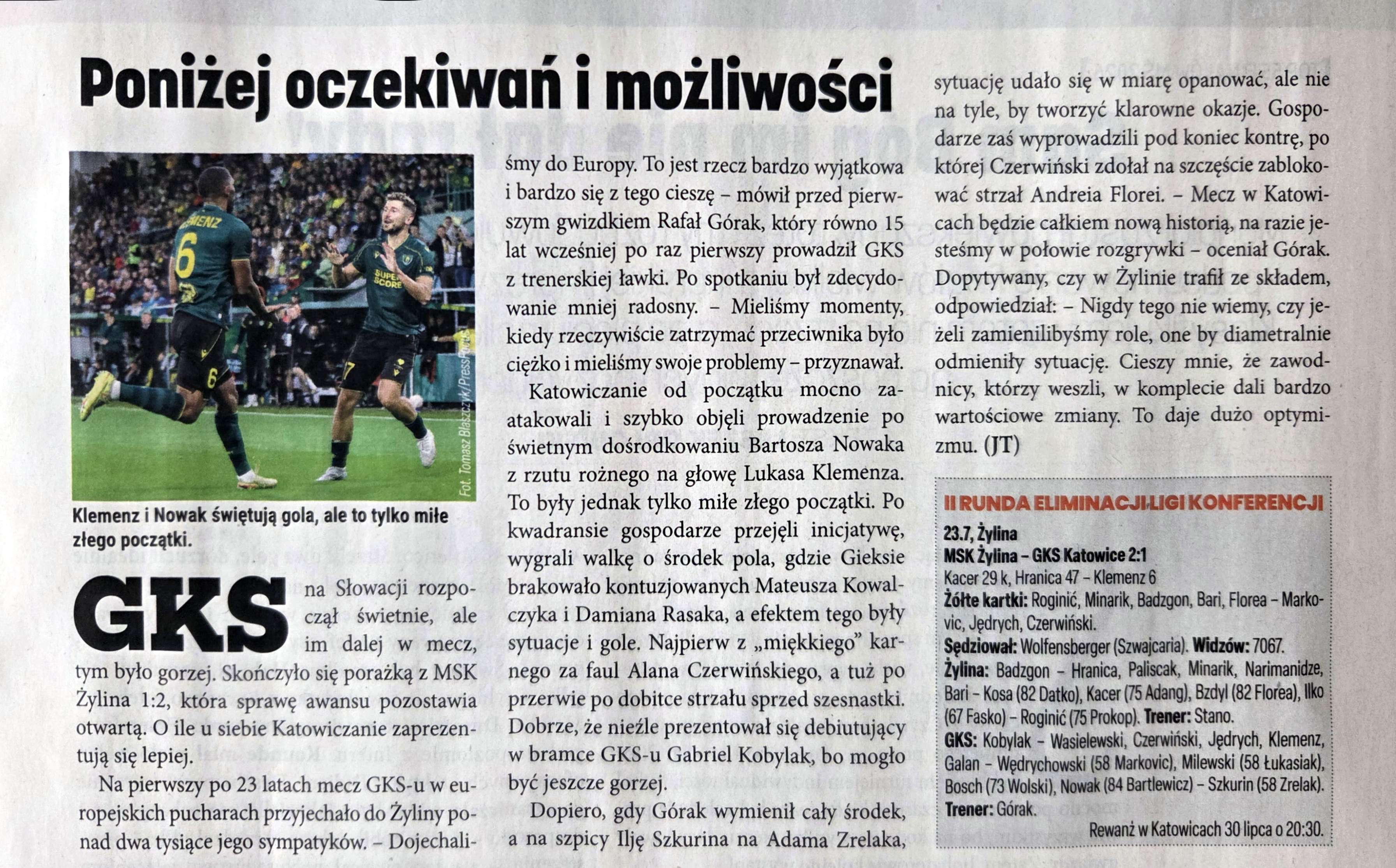 MŠK Žilina - GKS Katowice 2:1, 23.07.2026 Tygodnik Piłka Nożna