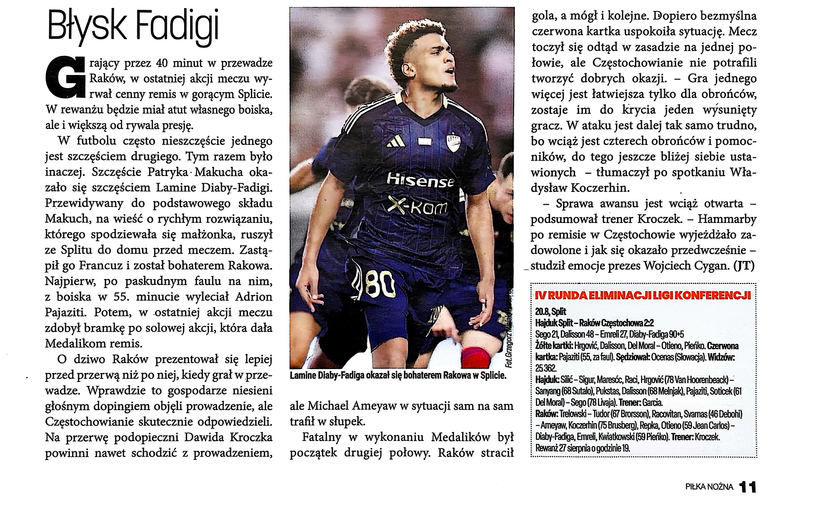 Piłka Nożna po meczu Hajduk Split - Raków Częstochowa 2:2 (20.08.2026)