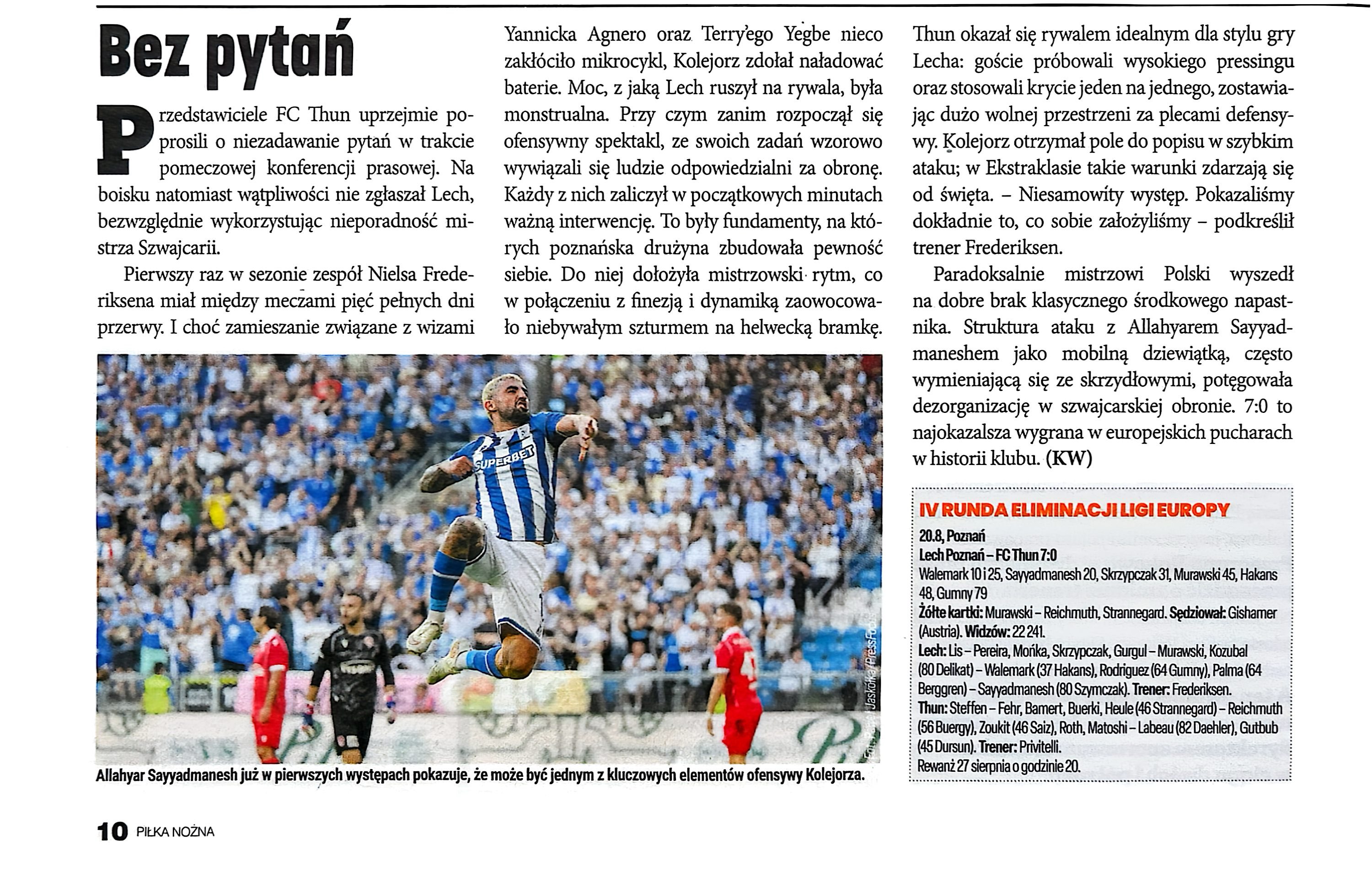 Piłka Nożna po meczu Lech Poznań - FC Thun 7:0 (20.08.2026)