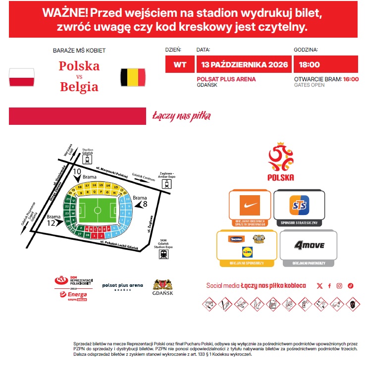 Bilet z meczu Polska - Belgia 3:2, k. 4-3 kobiety (13.10.2026)