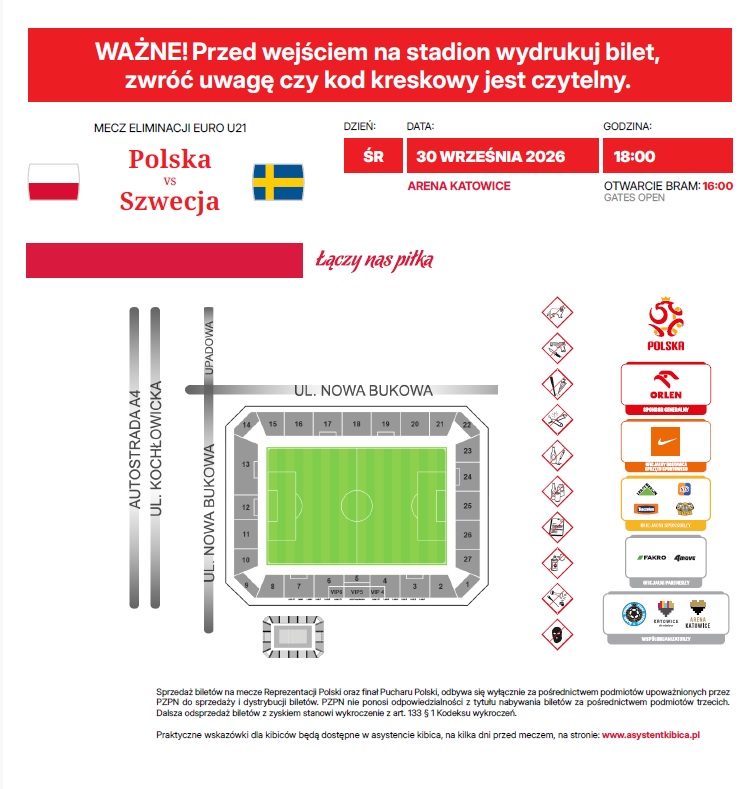 Bilet z meczu Polska - Szwecja 3:0 U21 (30.09.2026)