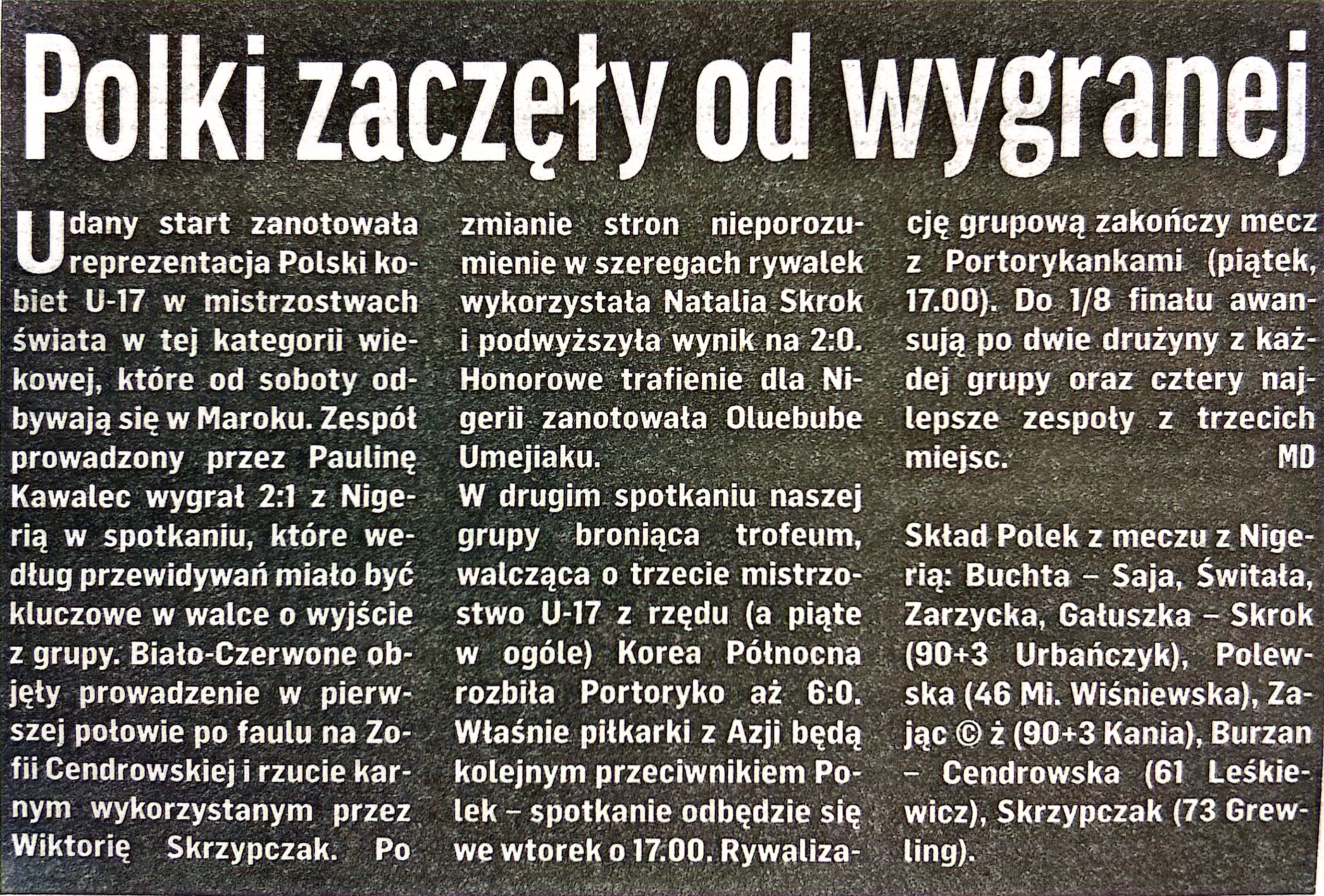 Przegląd Sportowy po meczu U17 kobiet Polska - Nigeria 2:1 (17.10.2026)