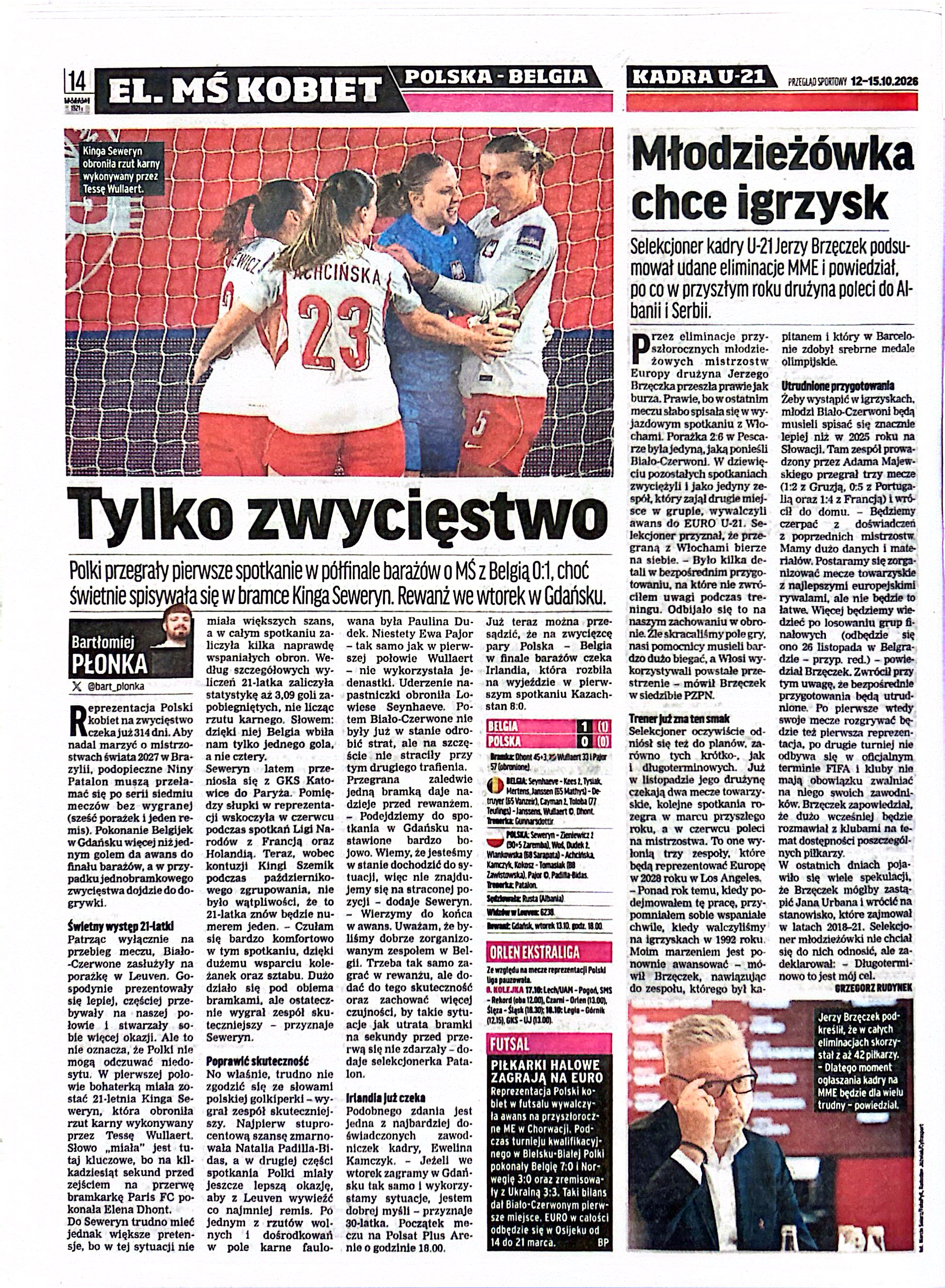 Przegląd Sportowy po meczu kobiet Belgia - Polska 1:0 (09.10.2026)