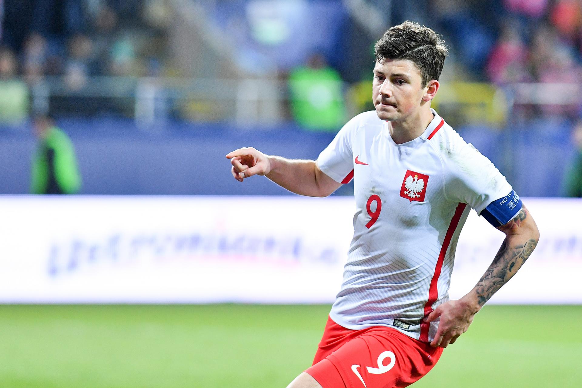 Dawid Kownacki cieszy się po zdobyciu zwycięskiej bramki dla Polski U21 w meczu z Litwą w eliminacjach Euro 2019.