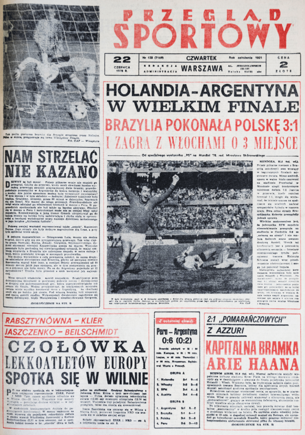 Okładka przeglądu sportowego po meczu Polska - Brazylia (21.06.1978)
