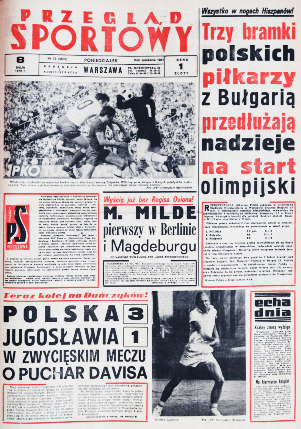 Okładka przeglądu sportowego po meczu Polska - Bułgaria (07.05.1972)