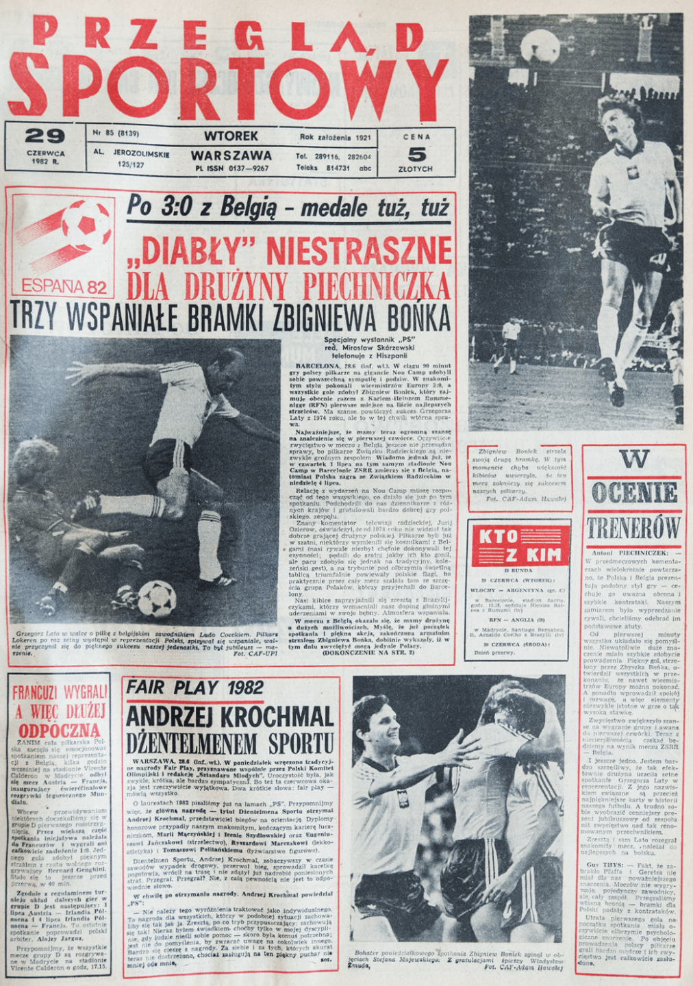 Okładka przeglądu sportowego po meczu Polska - Belgia (28.06.1982)