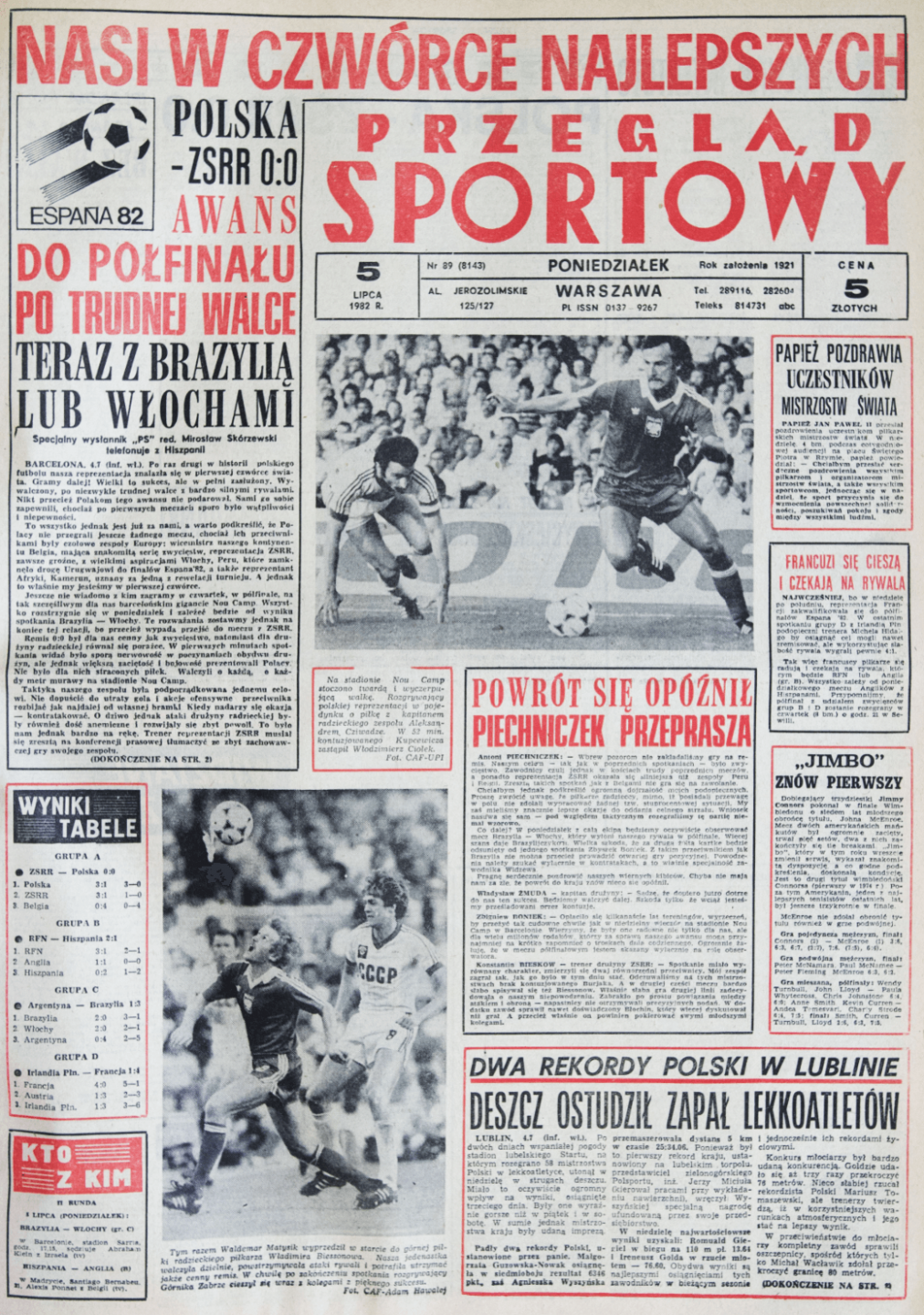 Okładka przeglądu sportowego po meczu Polska - ZSRR (04.07.1982)