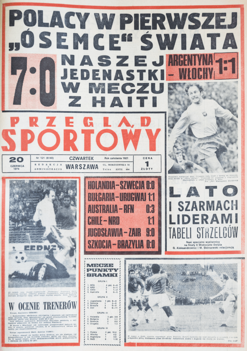 Przegląd Sportowy po meczu Polska - Haiti (19.06.1974)