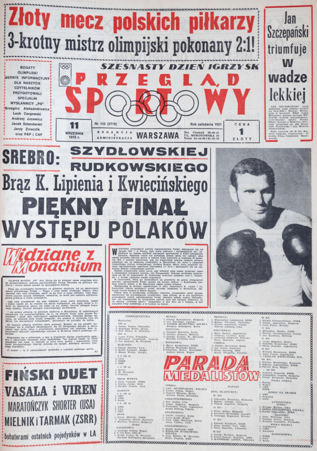 Przegląd Sportowy po meczu Polska -Węgry (10.09.1972)