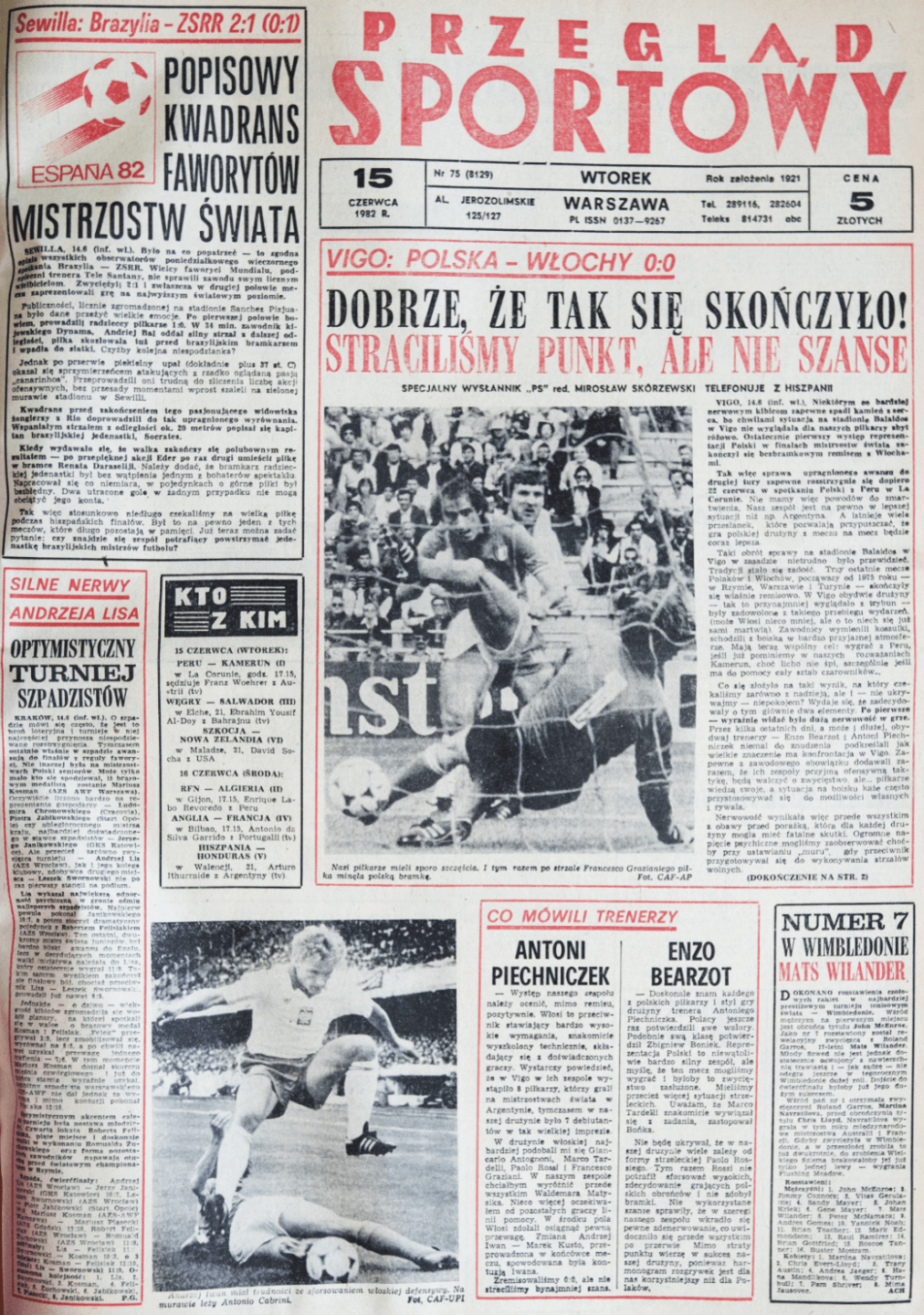 Okładka przeglądu sportowego po meczu Polska - Włochy (14.06.1982)