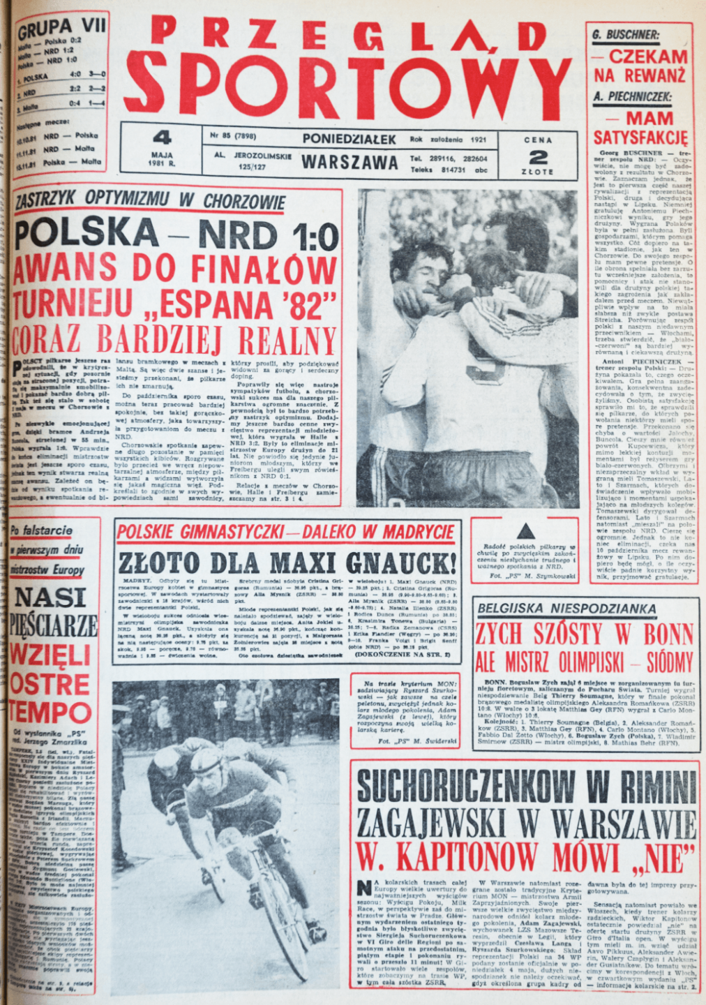Przegląd Sportowy po meczu Polska - NRD (02.05.1981)