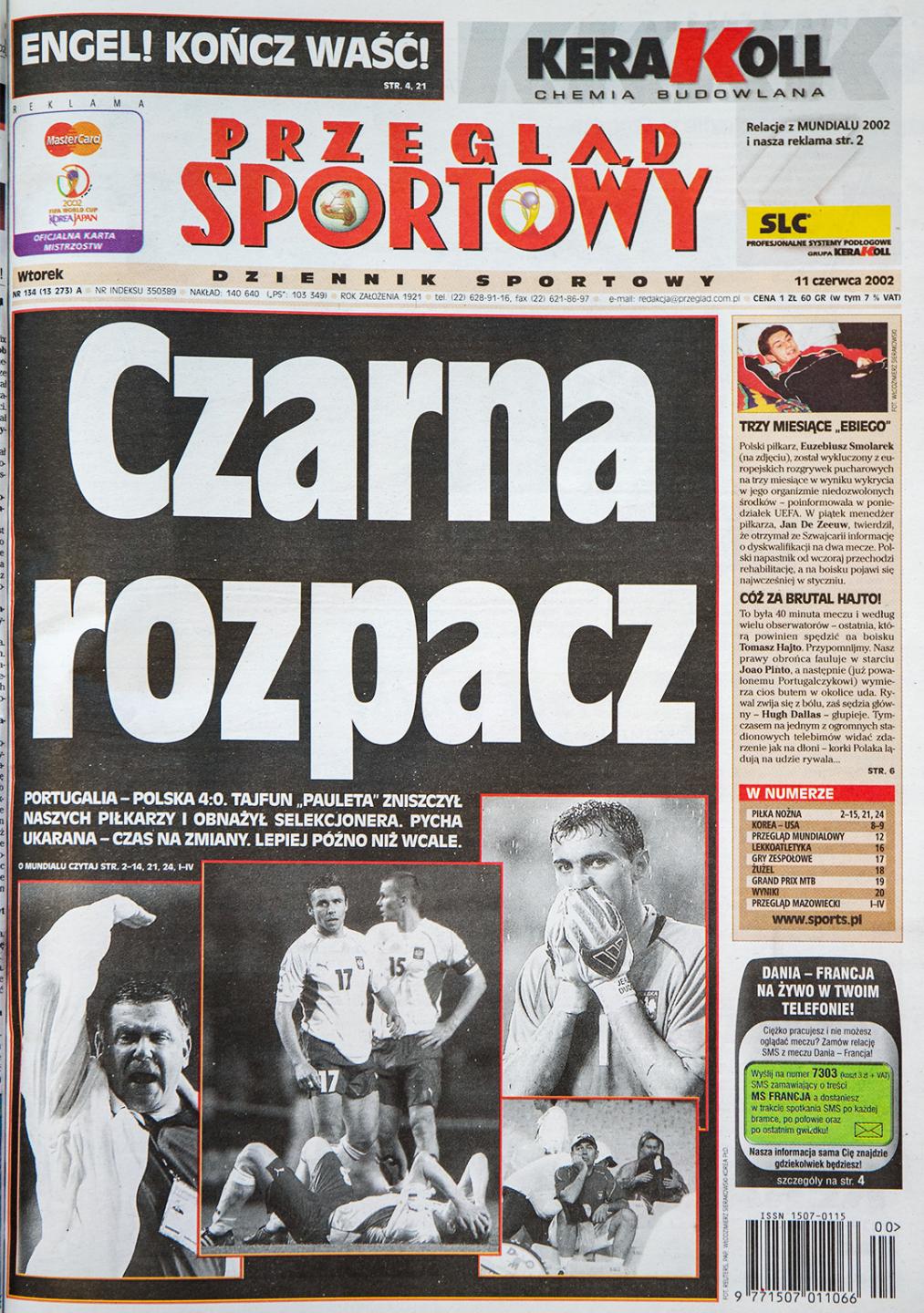Okładka przeglądu Sportowego po meczu Polska - Portugalia (10 czerwca 2002)